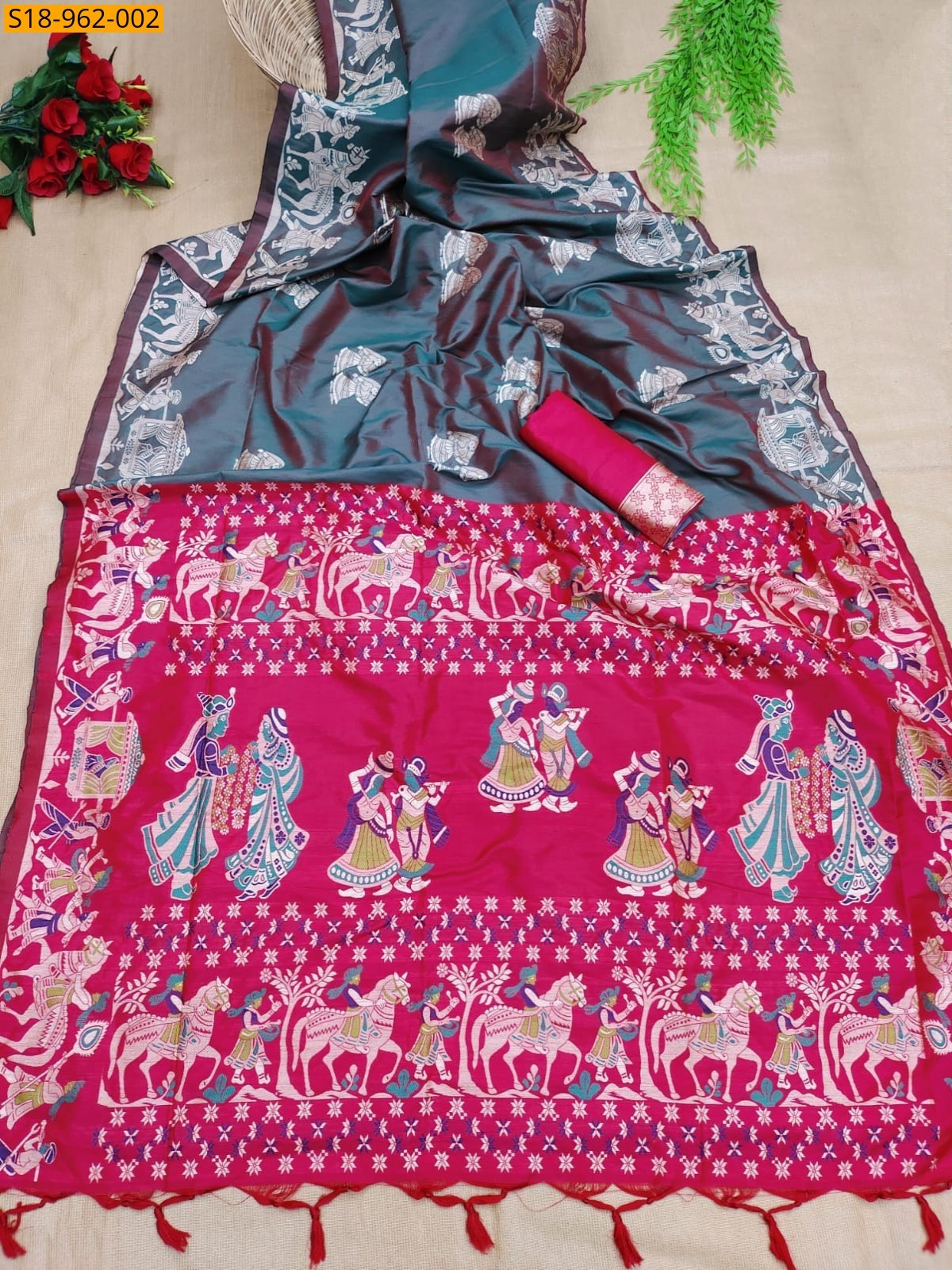 Grey Fancy Soft Raw Silk Two tone Weaving saree