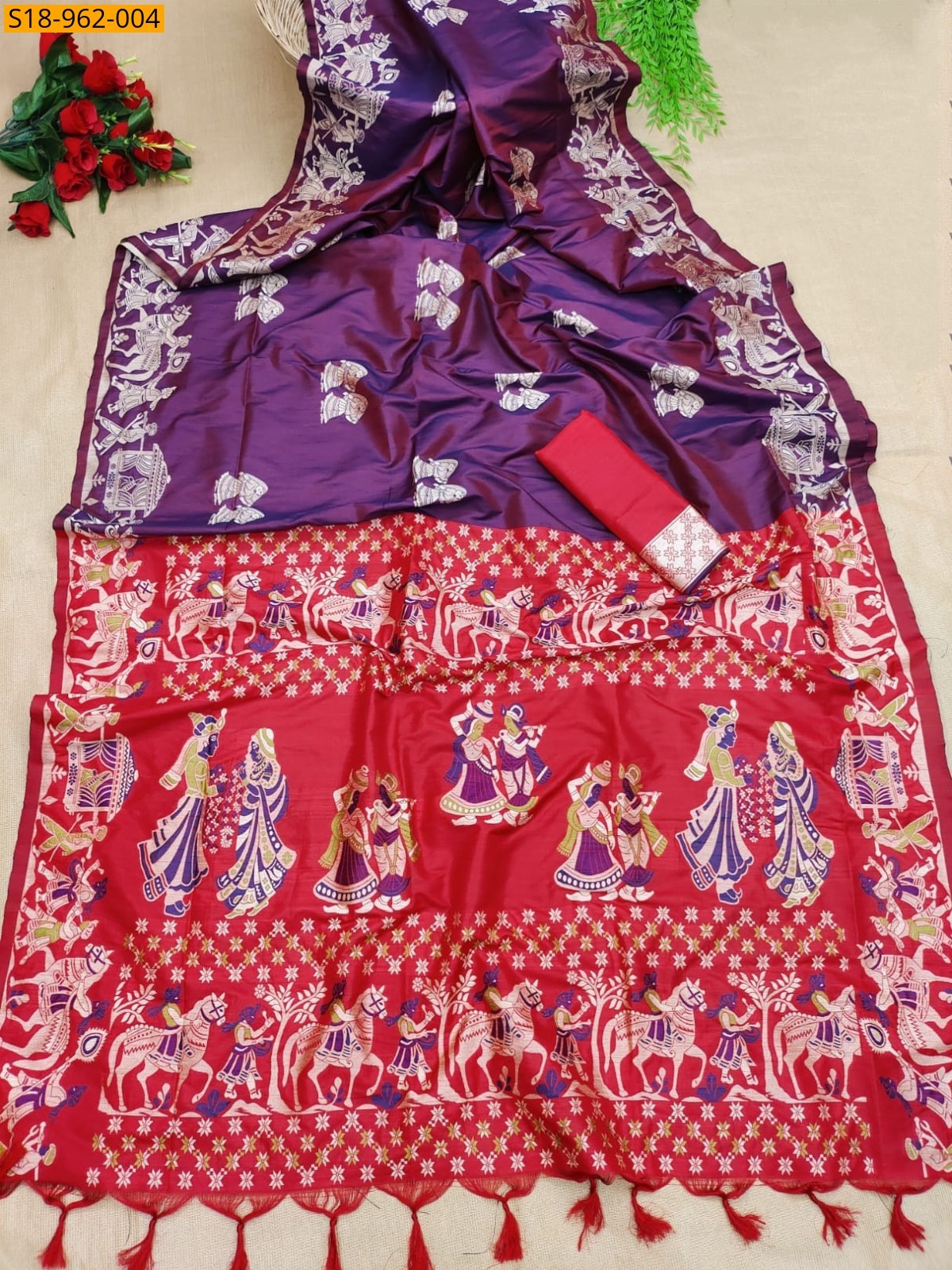 Violet Fancy Soft Raw Silk Two tone Weaving saree