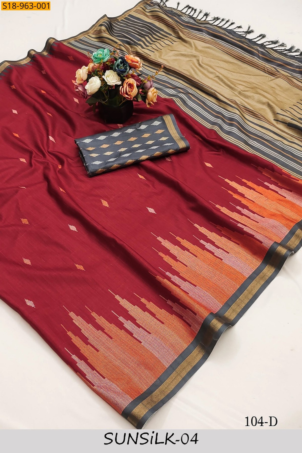 Red Fancy Tussar Silk saree