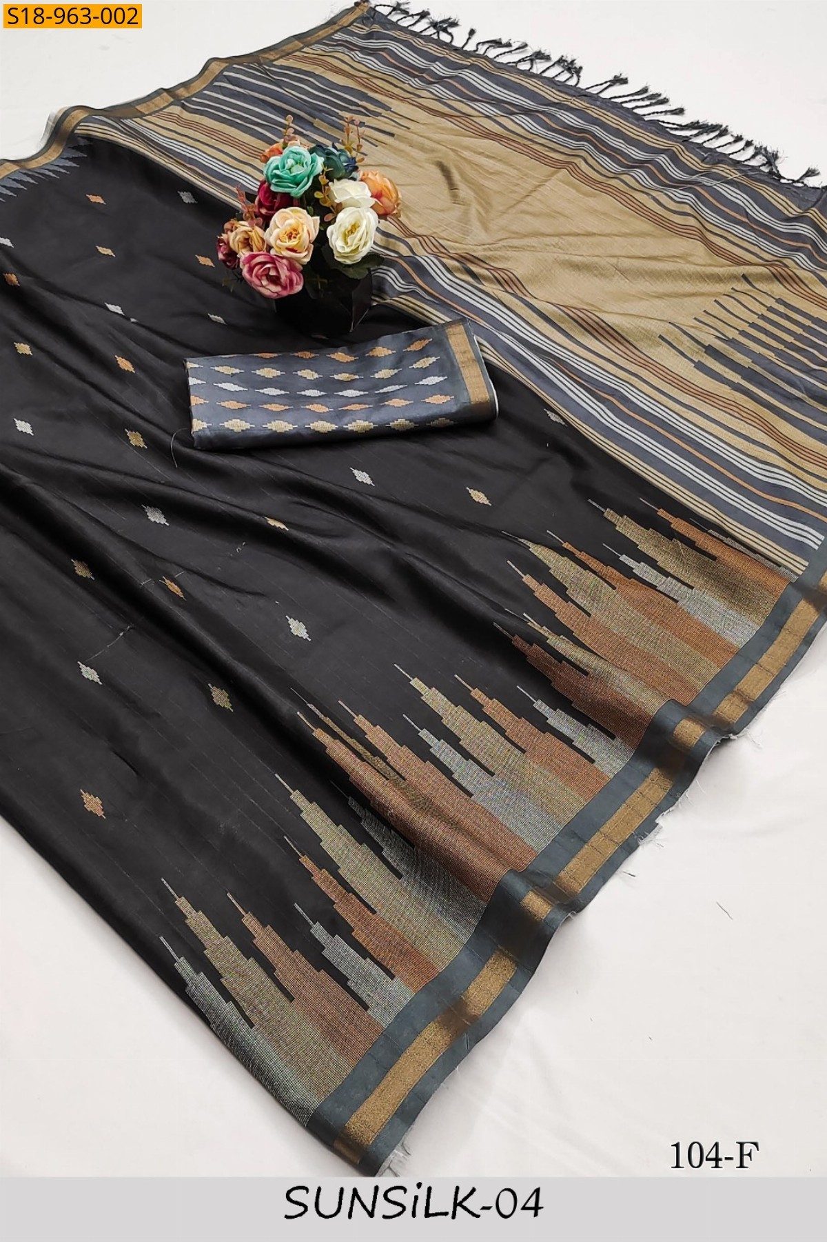 Black Fancy Tussar Silk saree