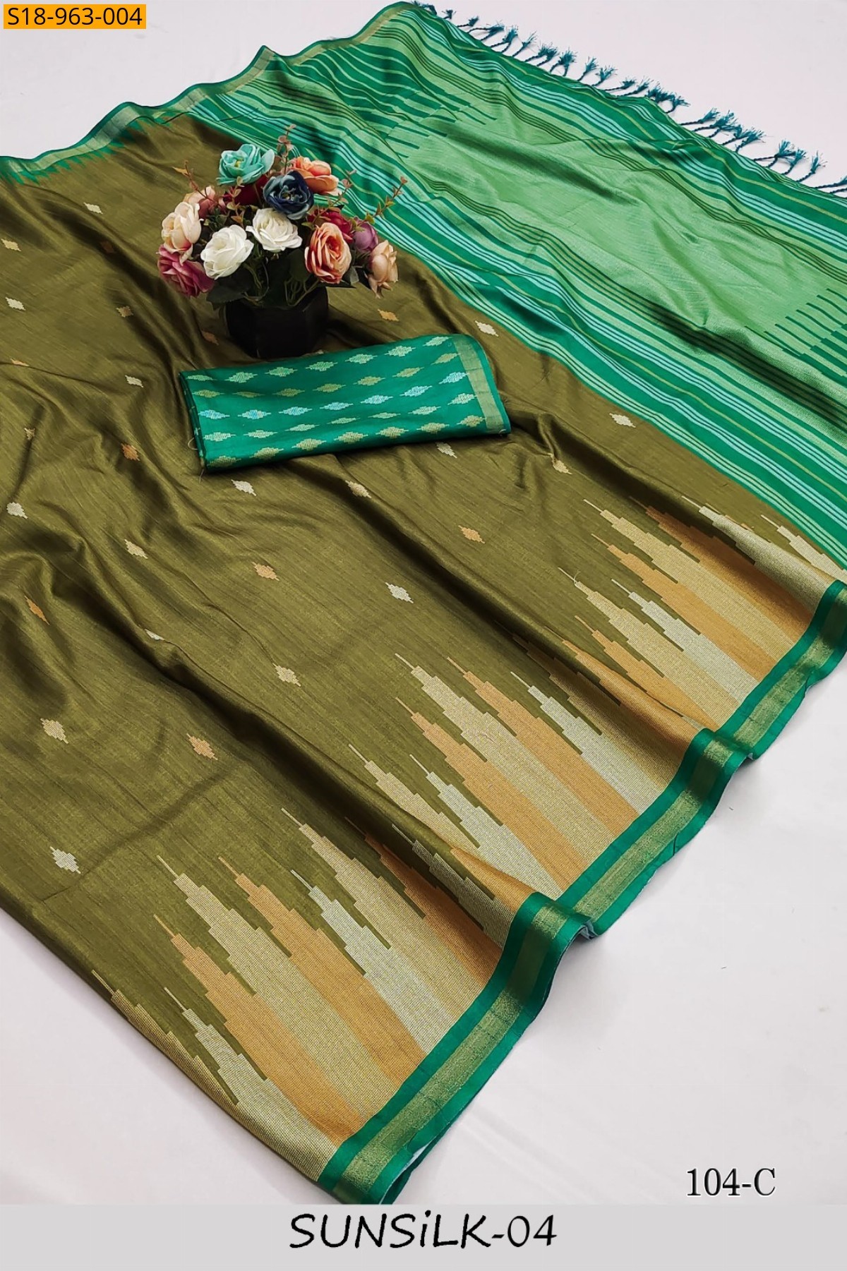 Green Fancy Tussar Silk saree