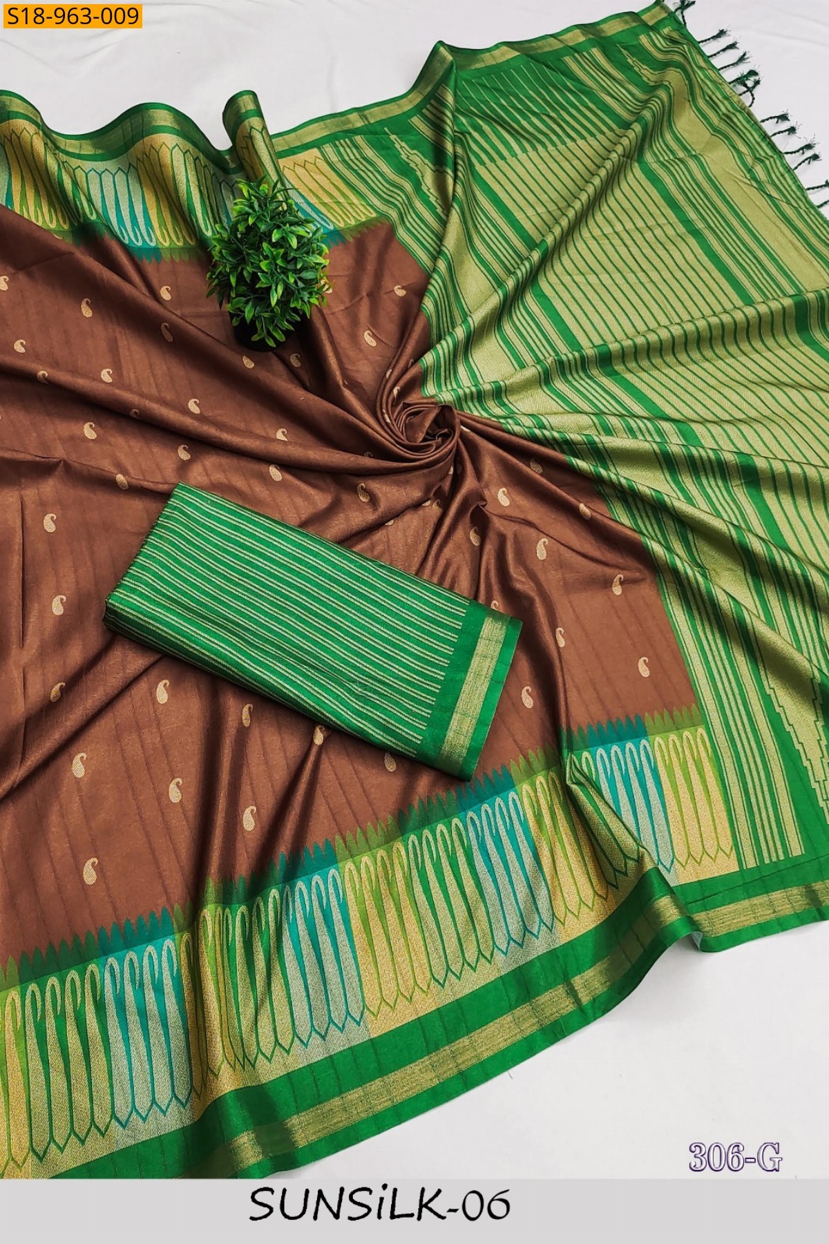 Brown Fancy Tussar Silk saree