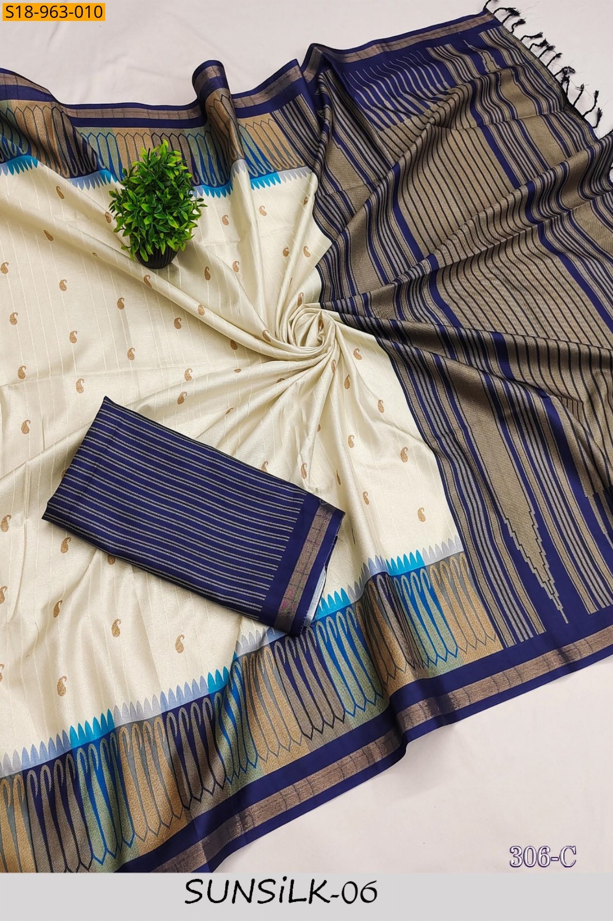 Half White Fancy Tussar Silk saree