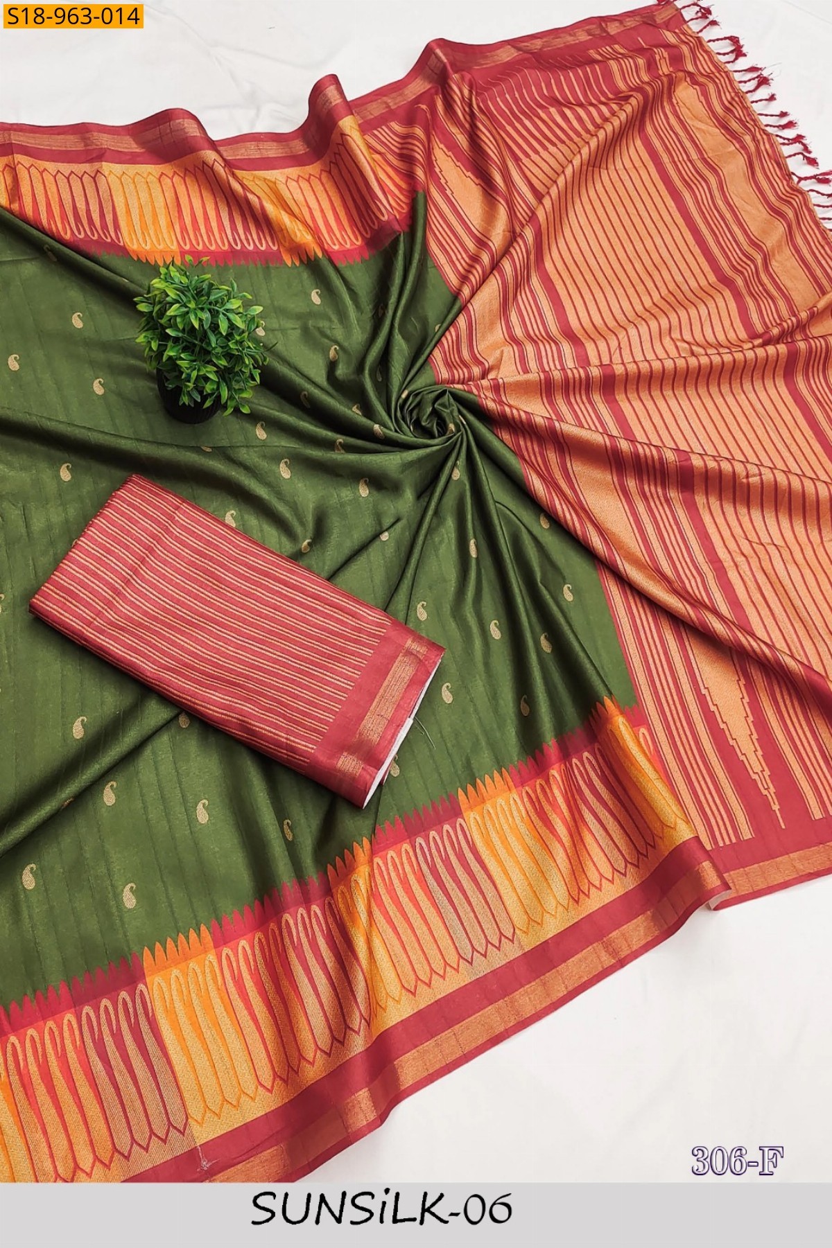 Green Fancy Tussar Silk saree