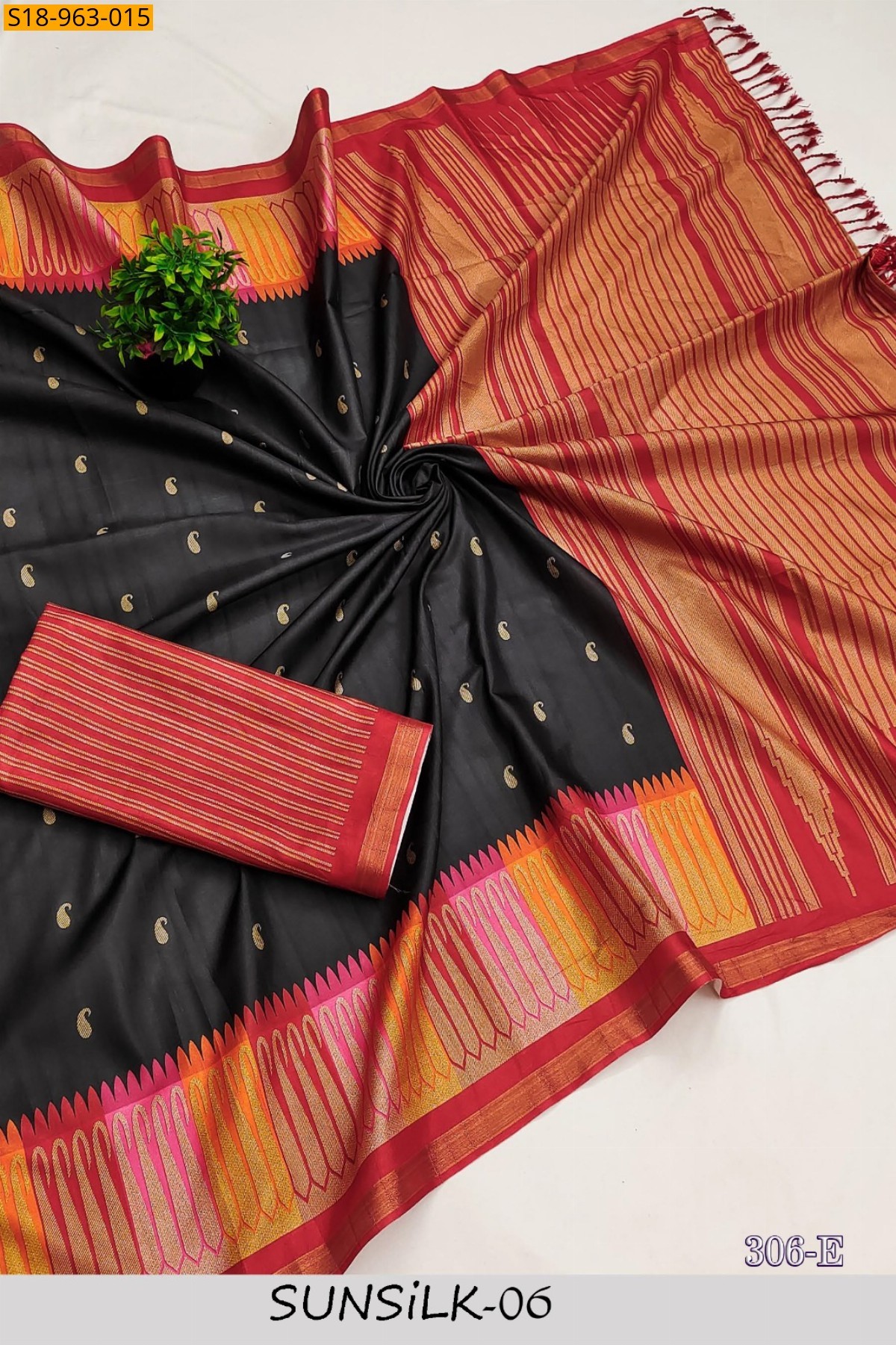 Black Fancy Tussar Silk saree