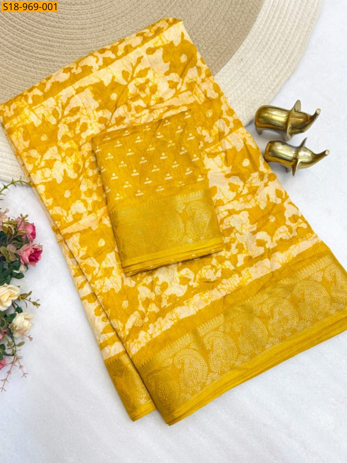 Yellow Fancy Soft Linen Saree