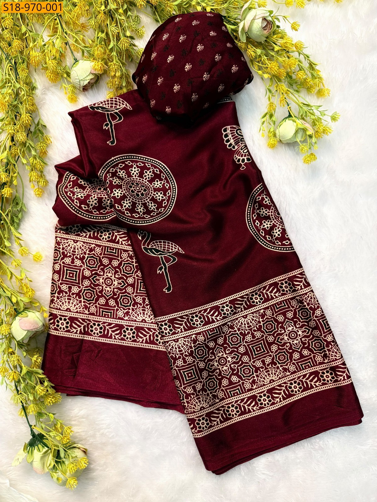 Maroon Fancy Crepe Gajji Silk Saree