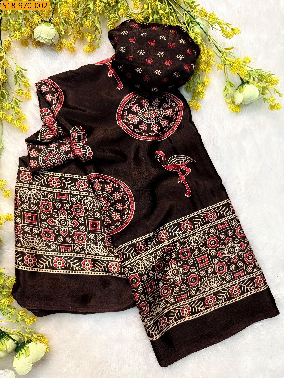 Brown Fancy Crepe Gajji Silk Saree