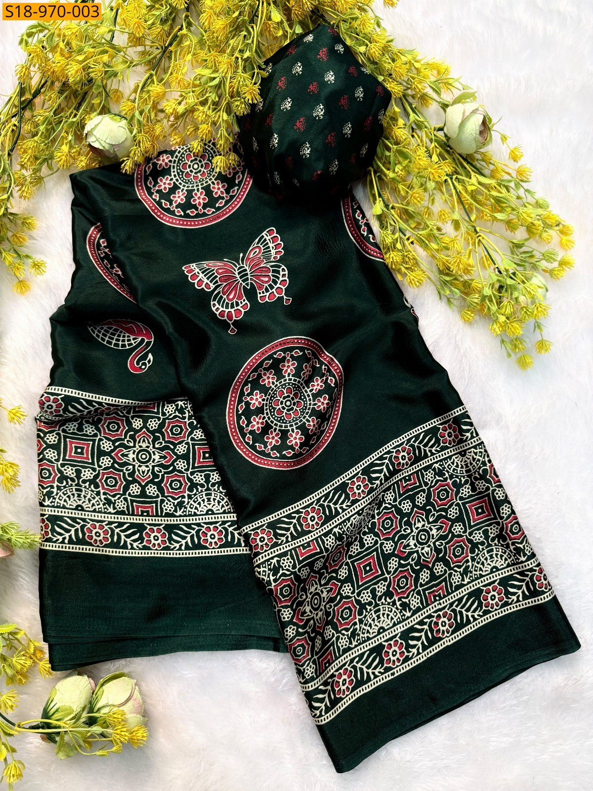 Green Fancy Crepe Gajji Silk Saree