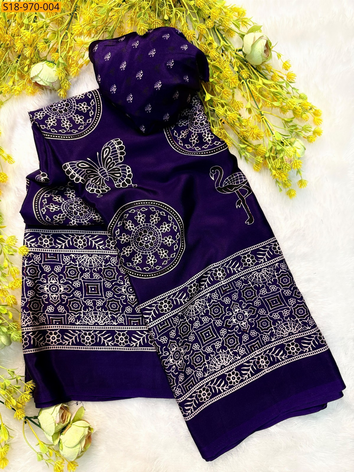 Violet Fancy Crepe Gajji Silk Saree