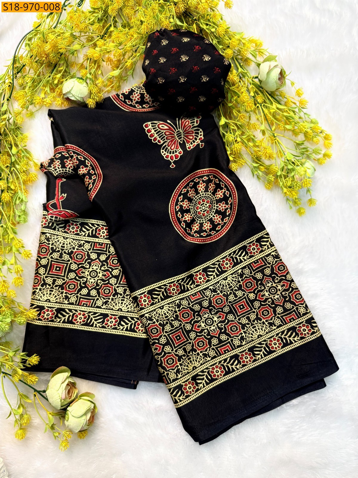Black Fancy Crepe Gajji Silk Saree