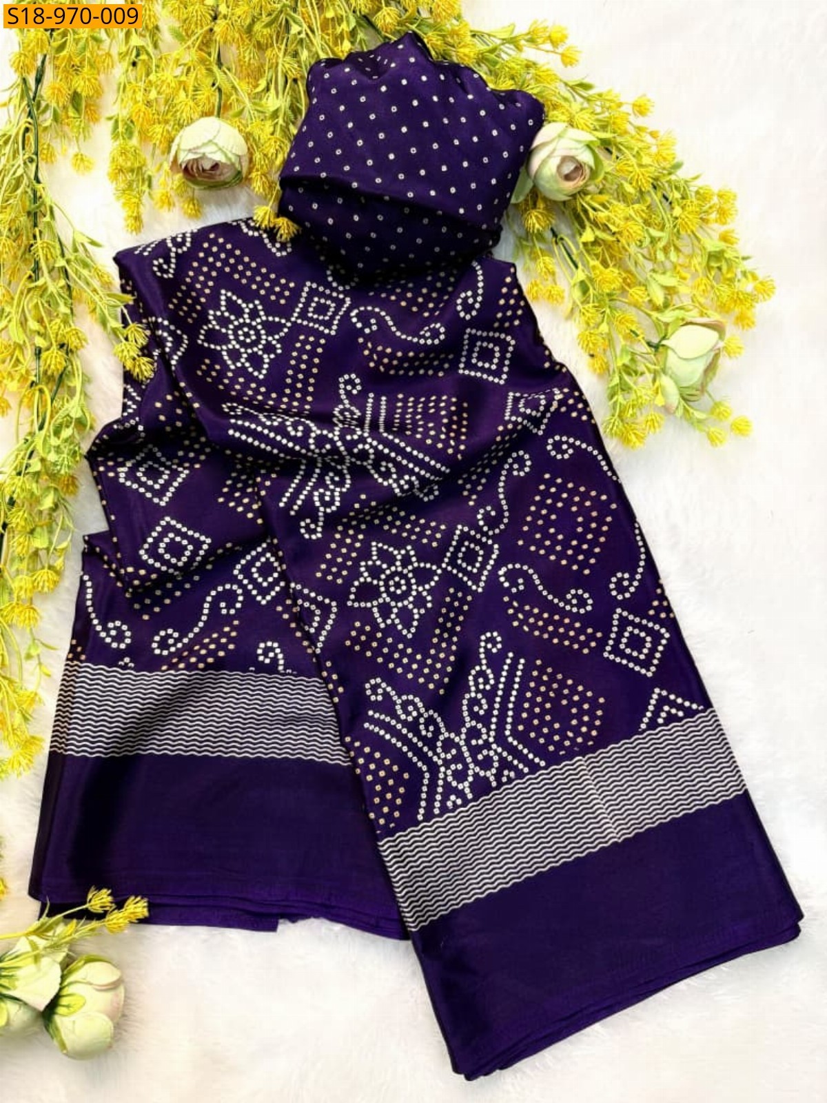 Violet Fancy Crepe Gajji Silk Saree