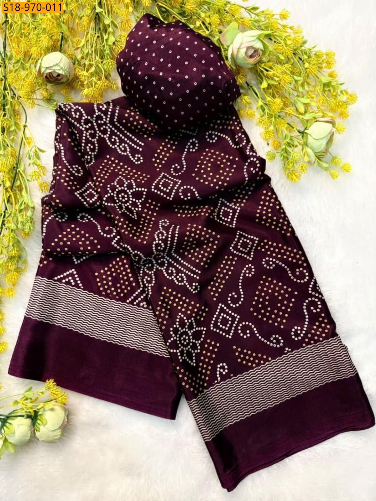 Maroon Fancy Crepe Gajji Silk Saree