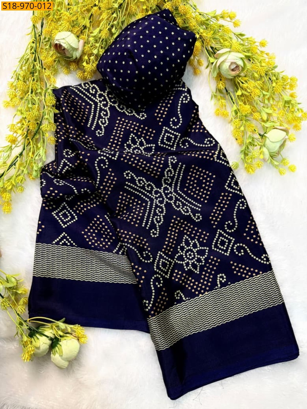 Navy Blue Fancy Crepe Gajji Silk Saree