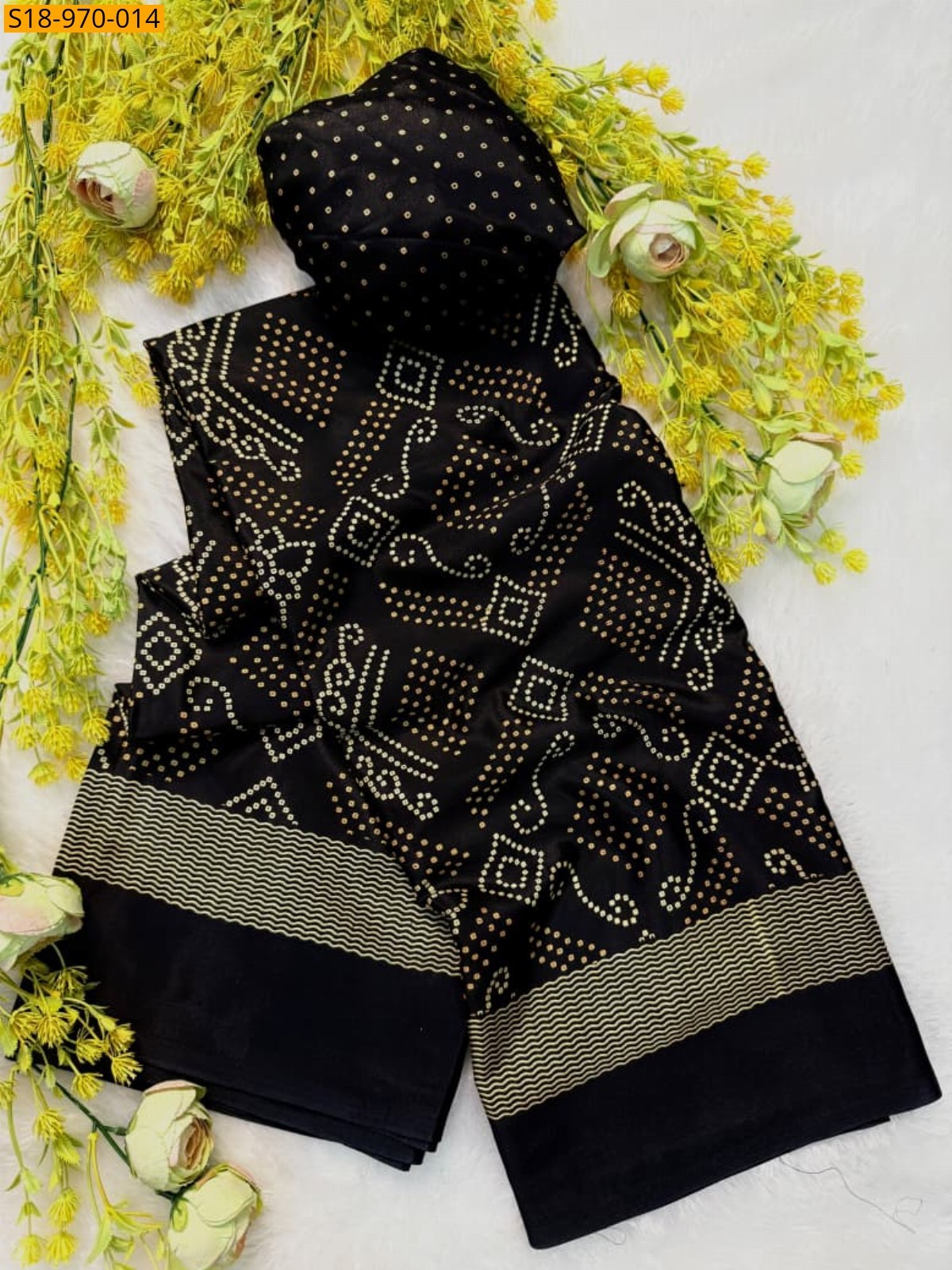 Black Fancy Crepe Gajji Silk Saree