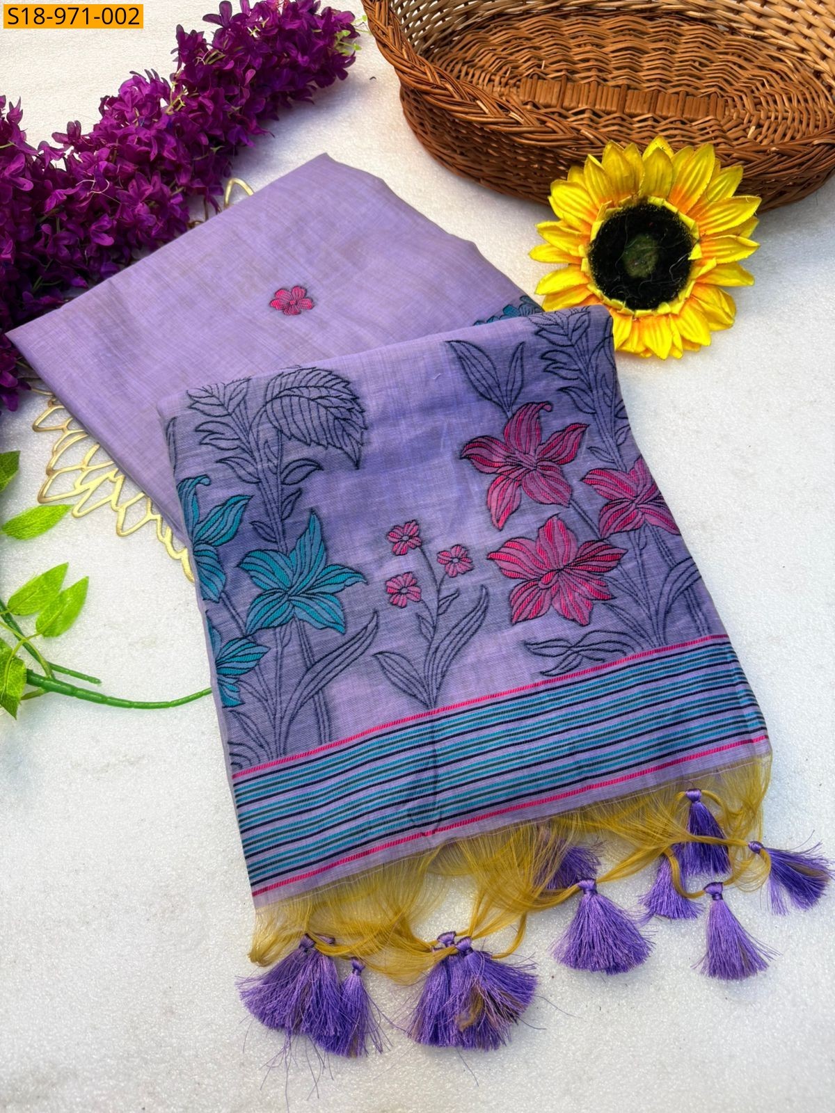 Violet Fancy Soft Muga Cotton Saree