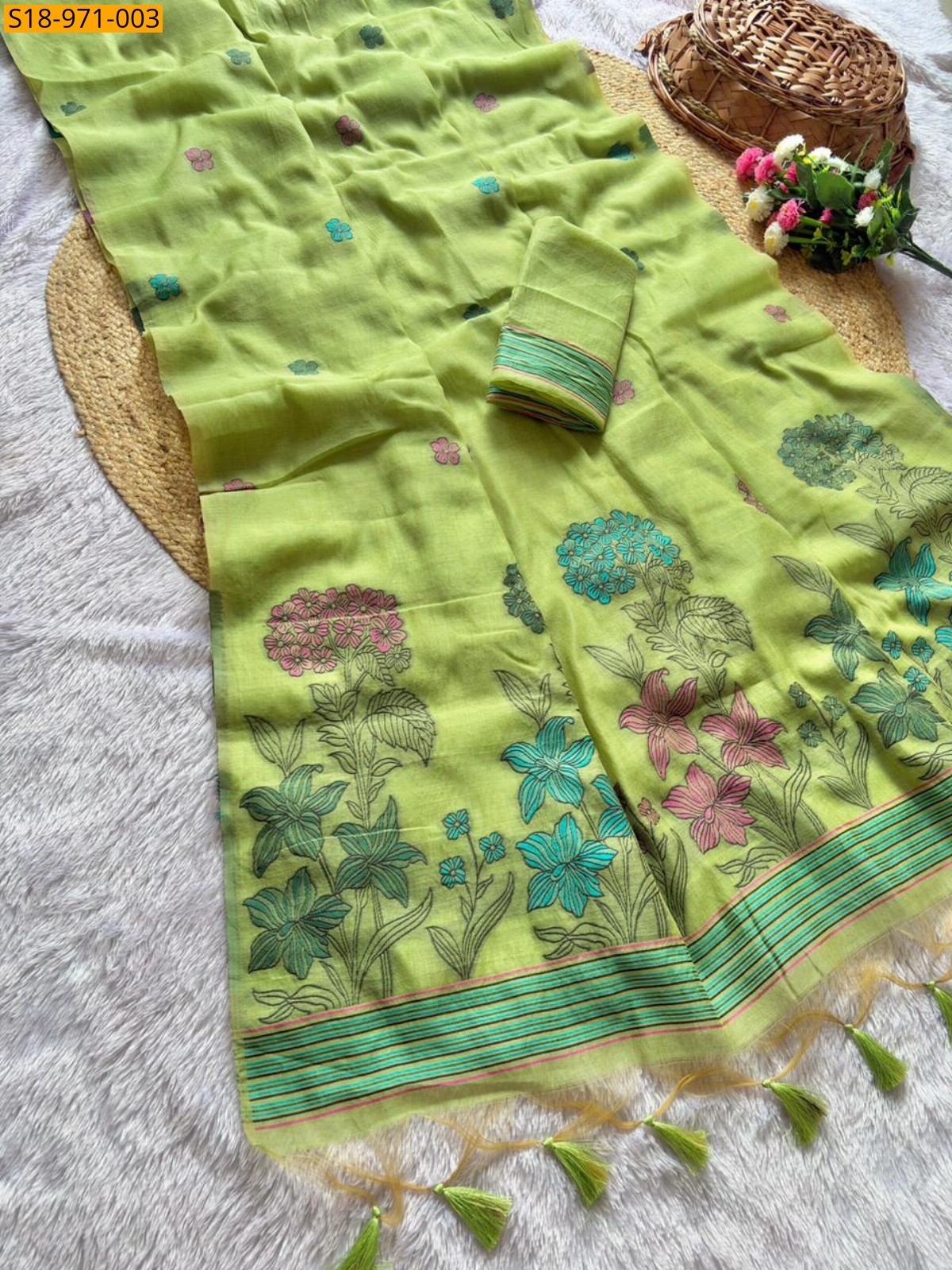Green Fancy Soft Muga Cotton Saree