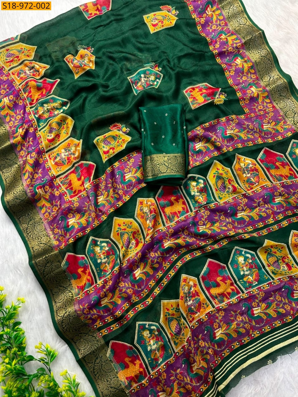 Green Fancy Marshmellow  Saree
