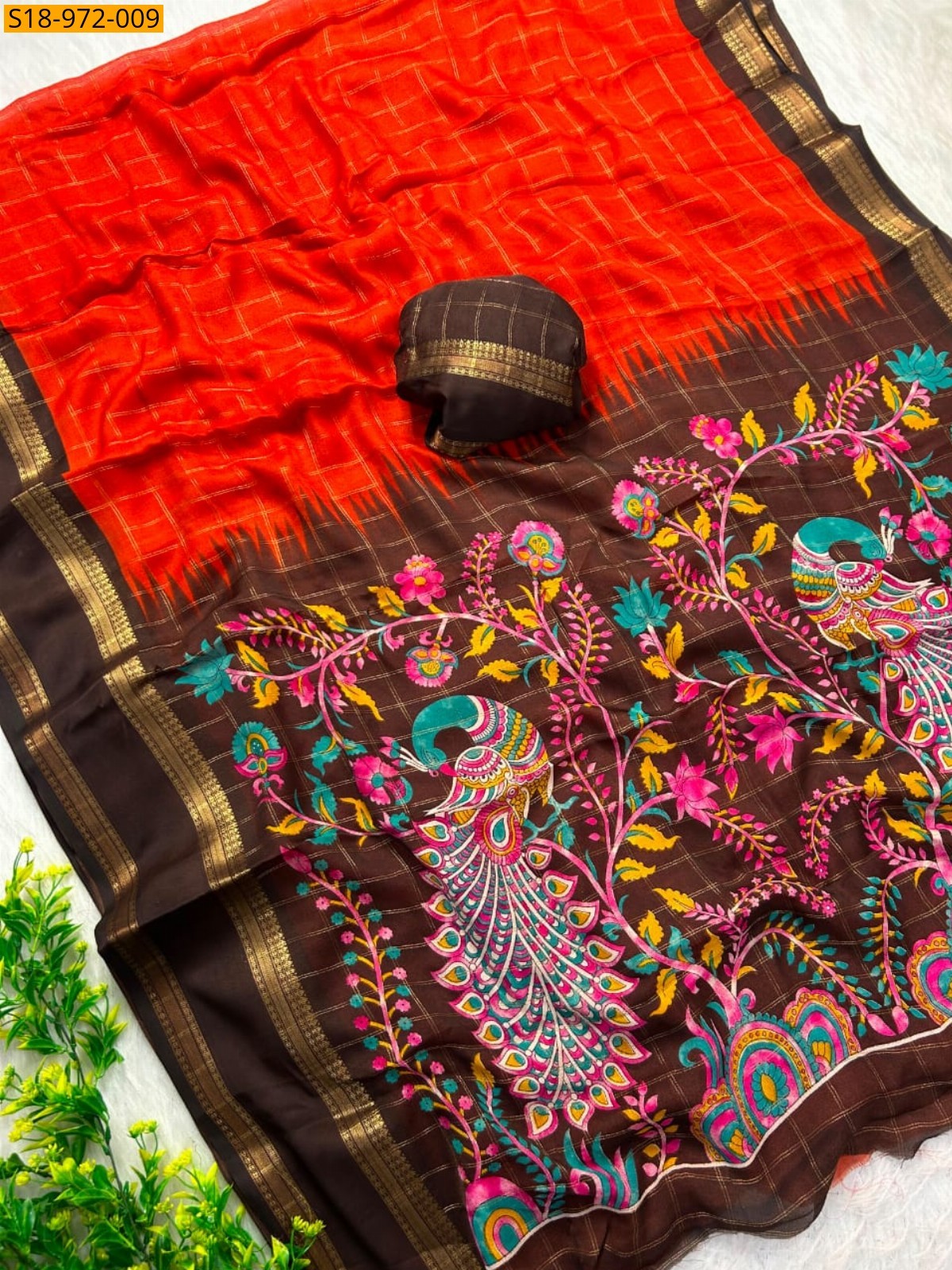 Orange Fancy Marshmellow  Saree