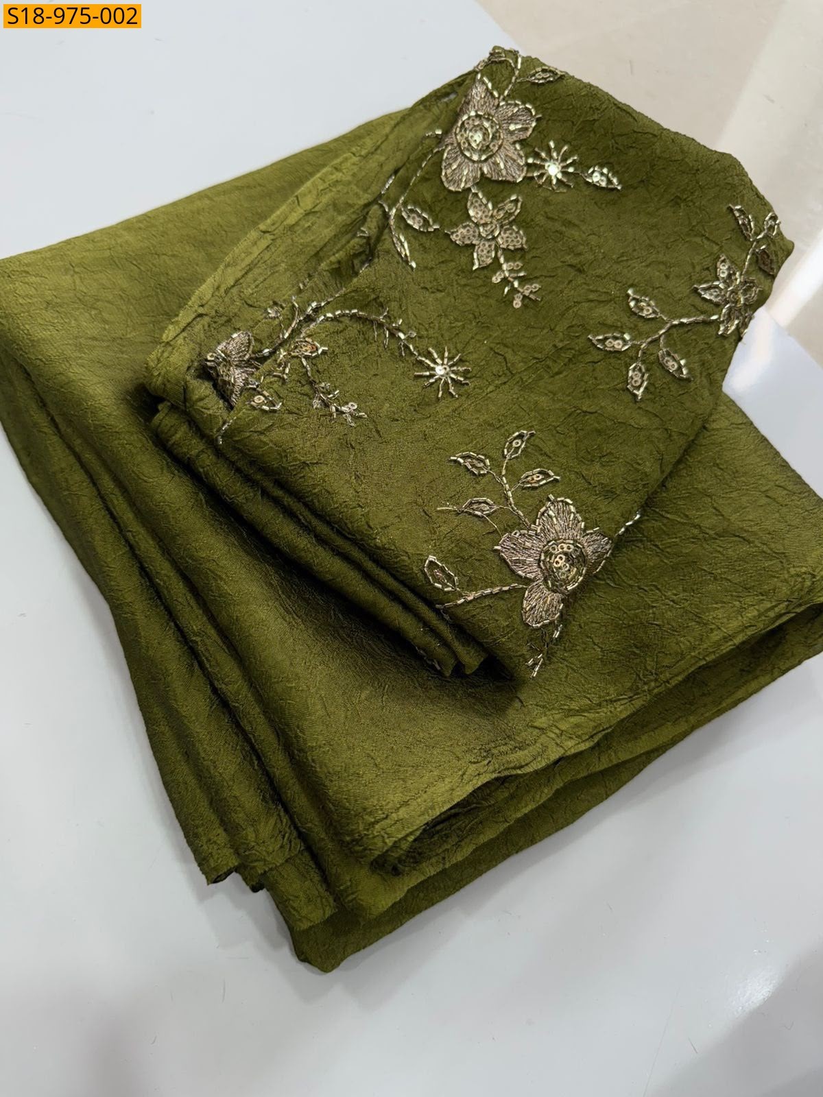 Green Fancy Rangoli Crush Saree