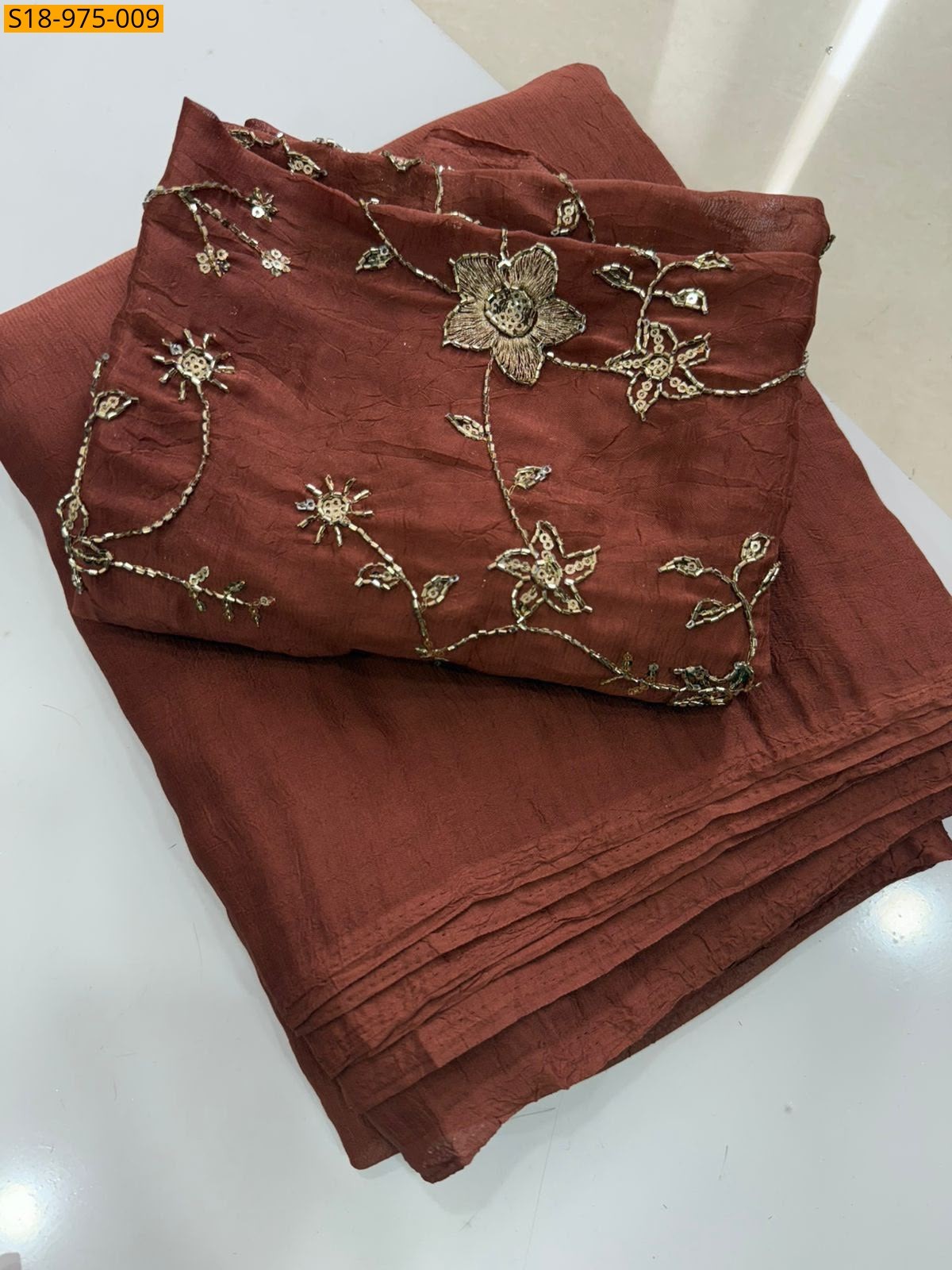 Brown Fancy Rangoli Crush Saree