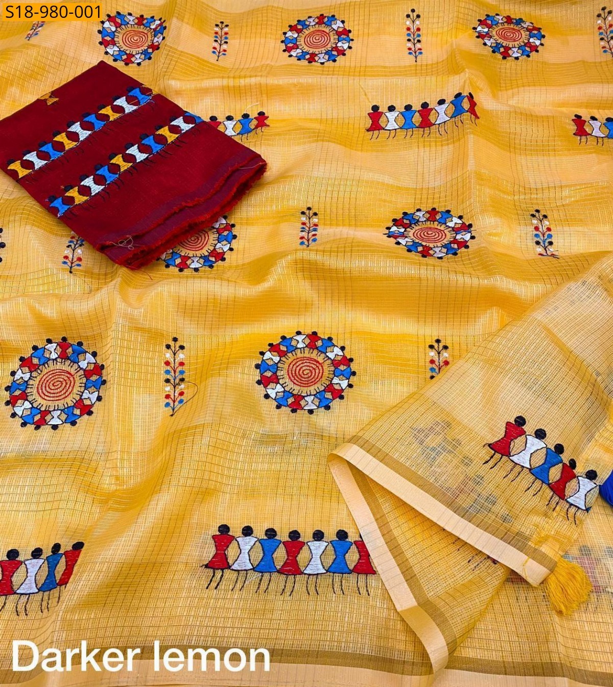 Yellow Fancy Manipuri Kota Checks Sarees