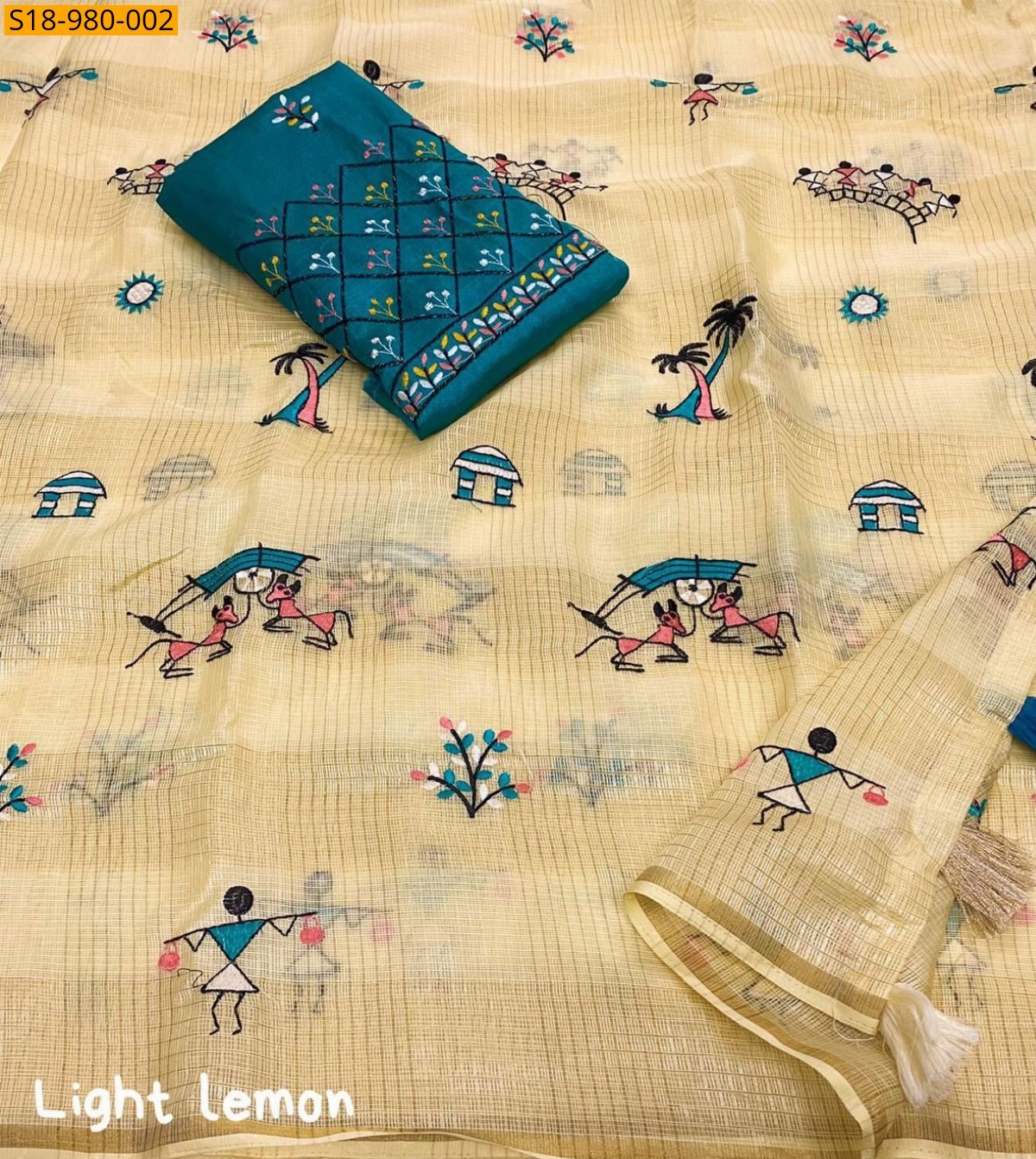 Light Yellow Fancy Manipuri Kota Checks Sarees