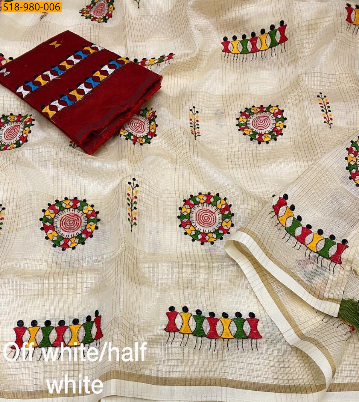 Half White Fancy Manipuri Kota Checks Sarees