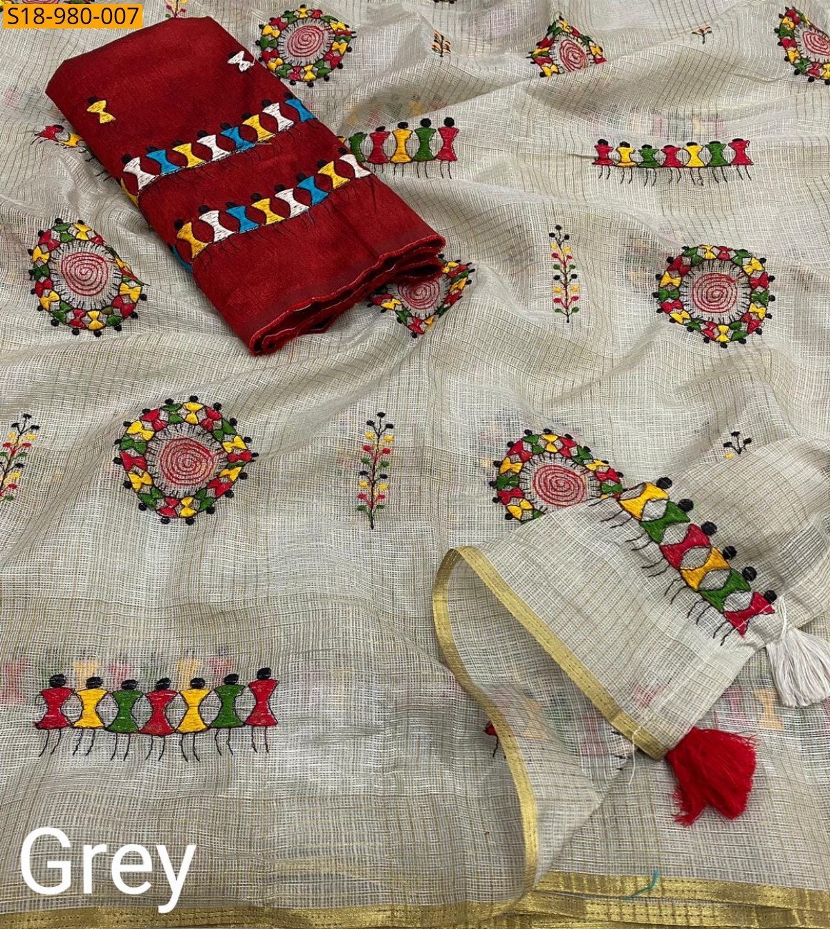 Grey Fancy Manipuri Kota Checks Sarees