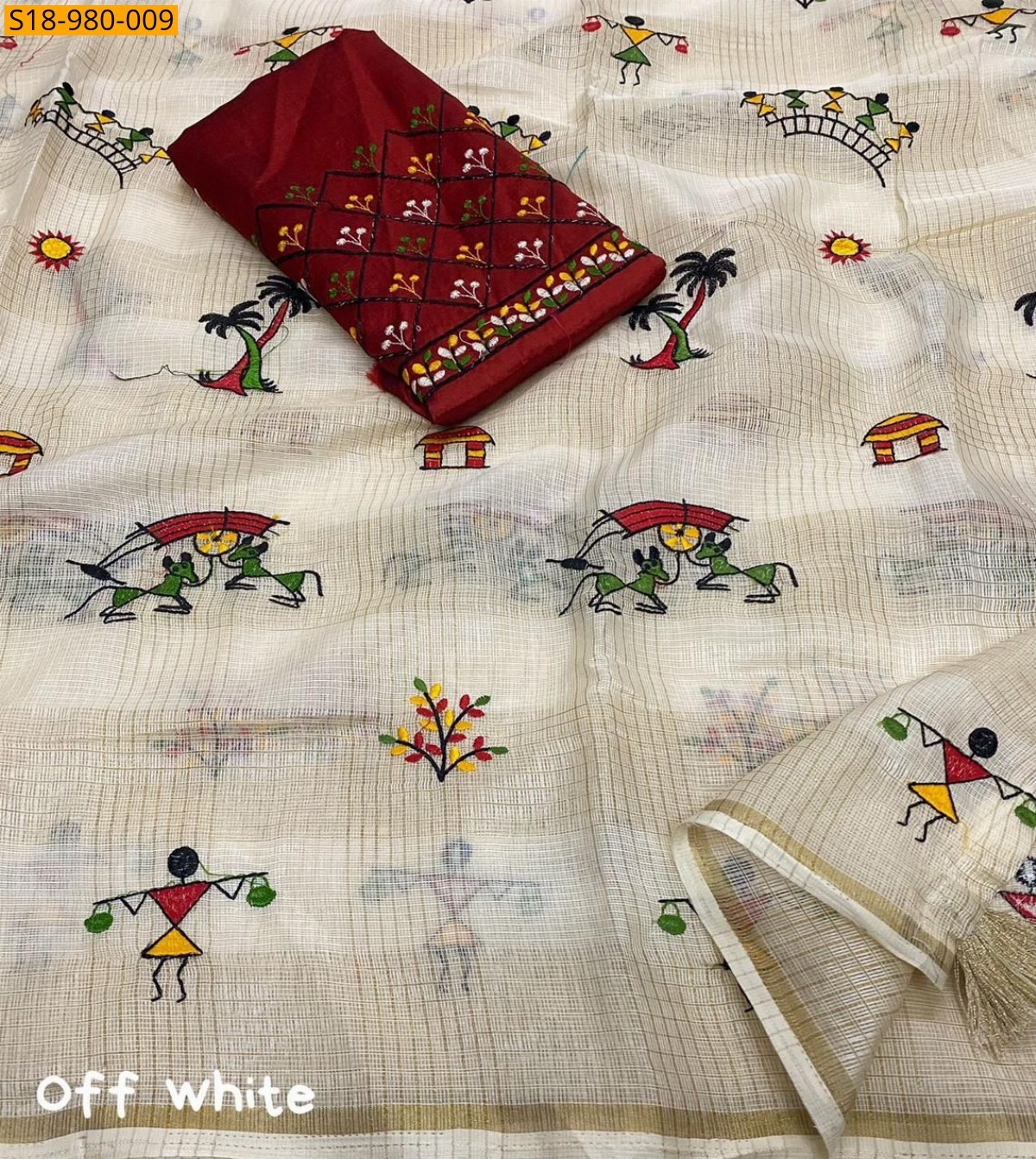 Half White Fancy Manipuri Kota Checks Sarees