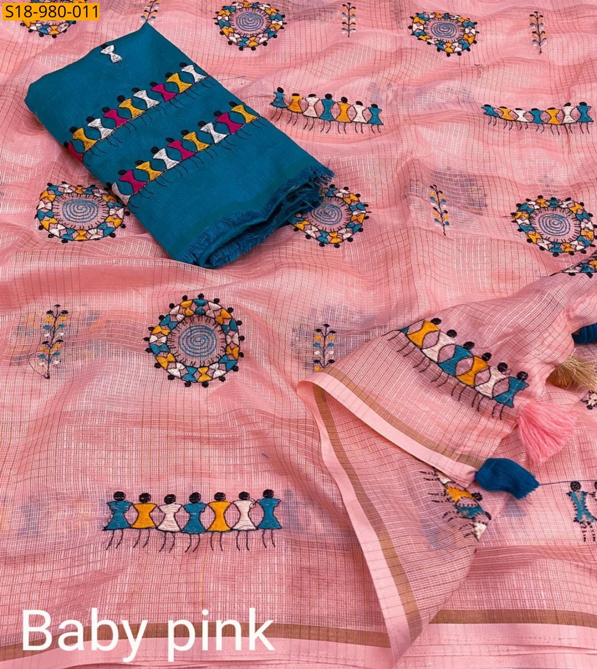 Baby Pink Fancy Manipuri Kota Checks Sarees