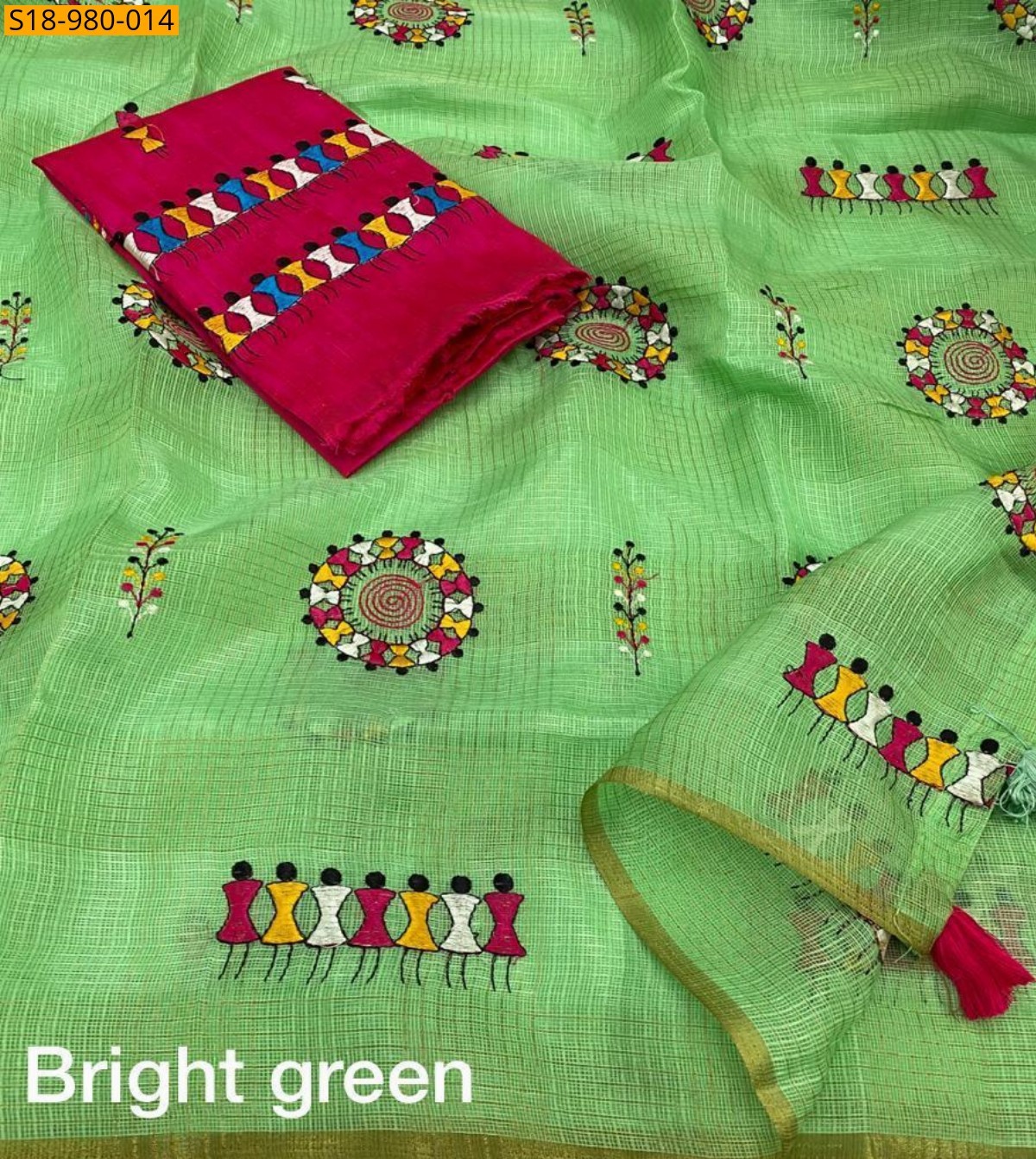 Green Fancy Manipuri Kota Checks Sarees