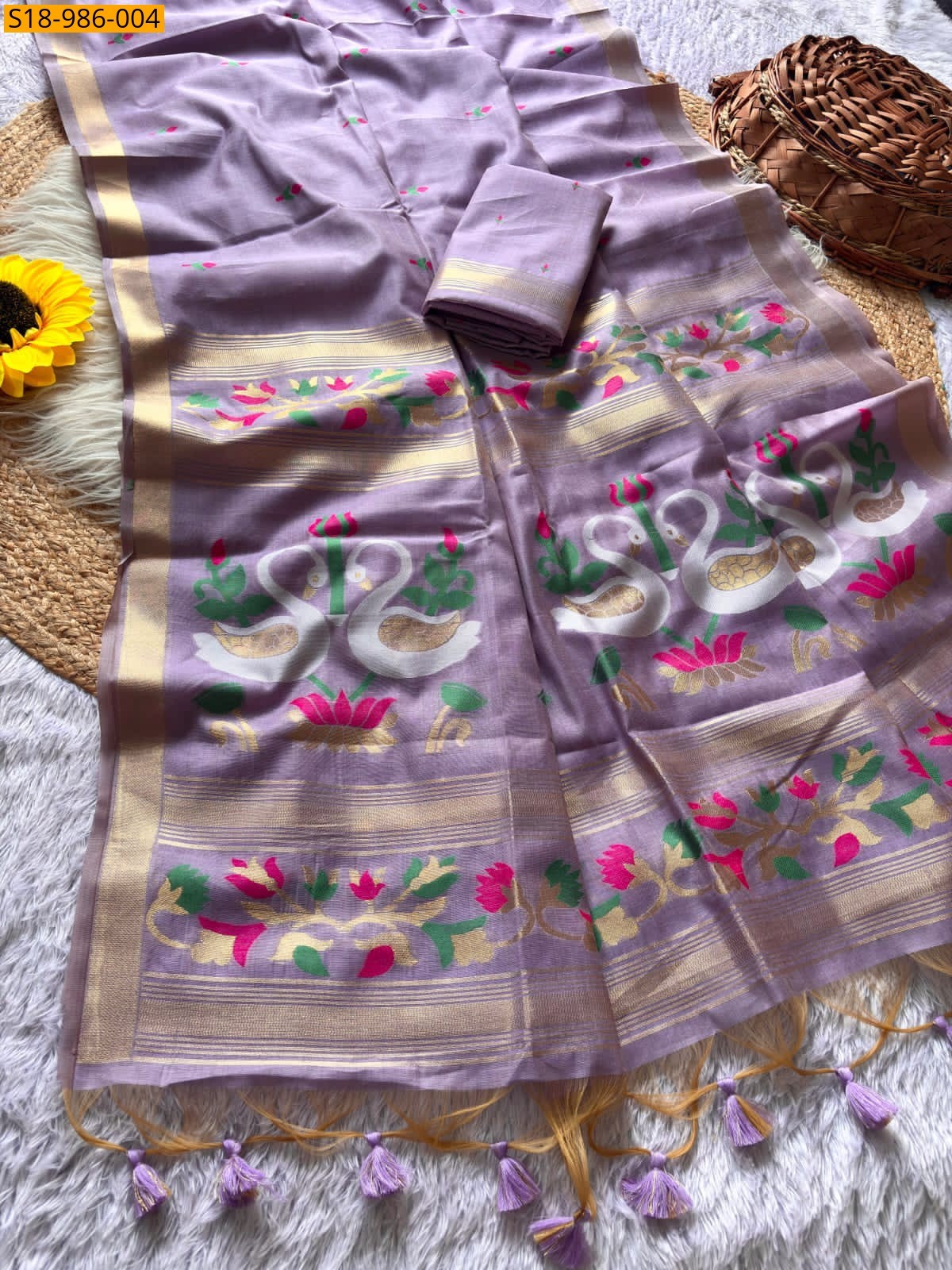 Lavender Fancy Soft Muga Cotton Sarees
