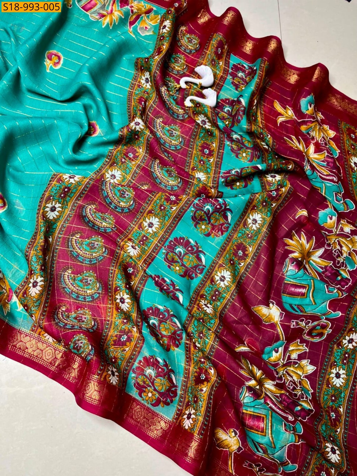 Rama green Fancy Crepe Silk Sarees