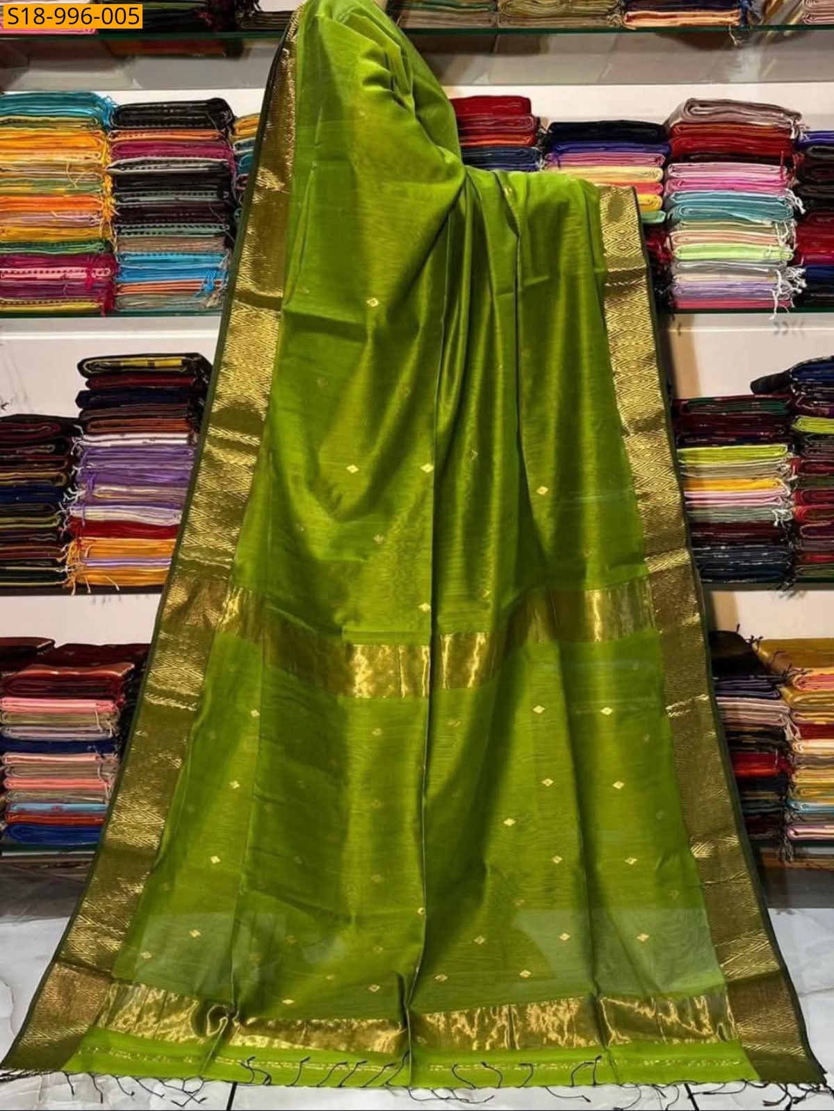 Green Fancy Maheshwari Cotton Silk Saree