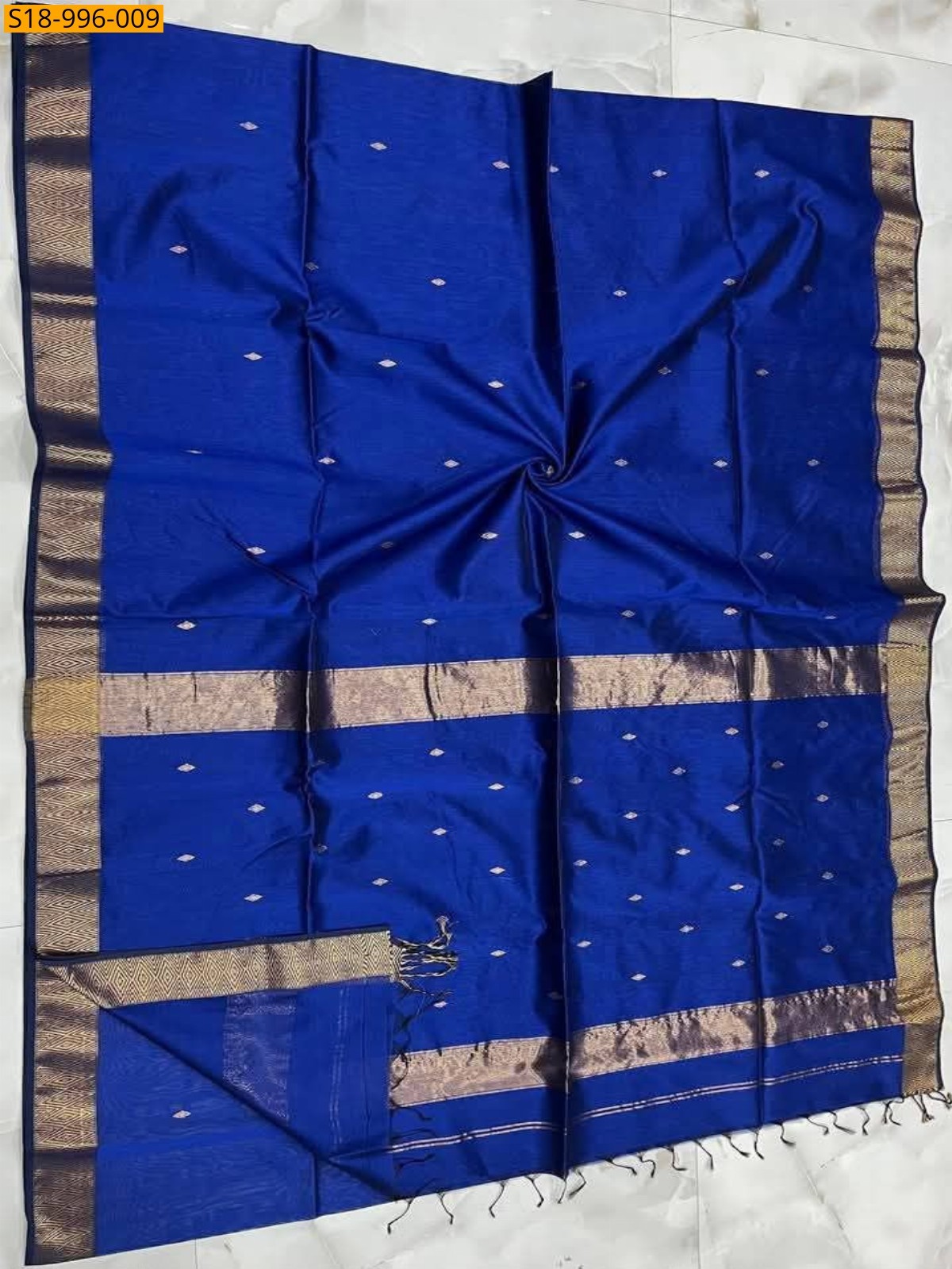 Blue Fancy Maheshwari Cotton Silk Saree