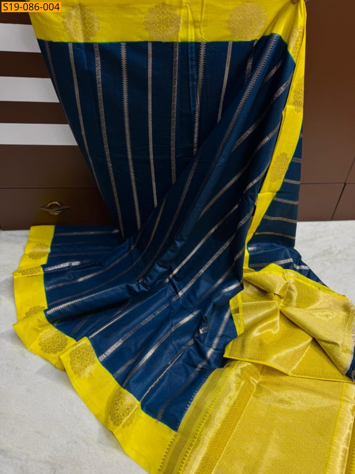 Navy blue Banarasi dupion silk saree