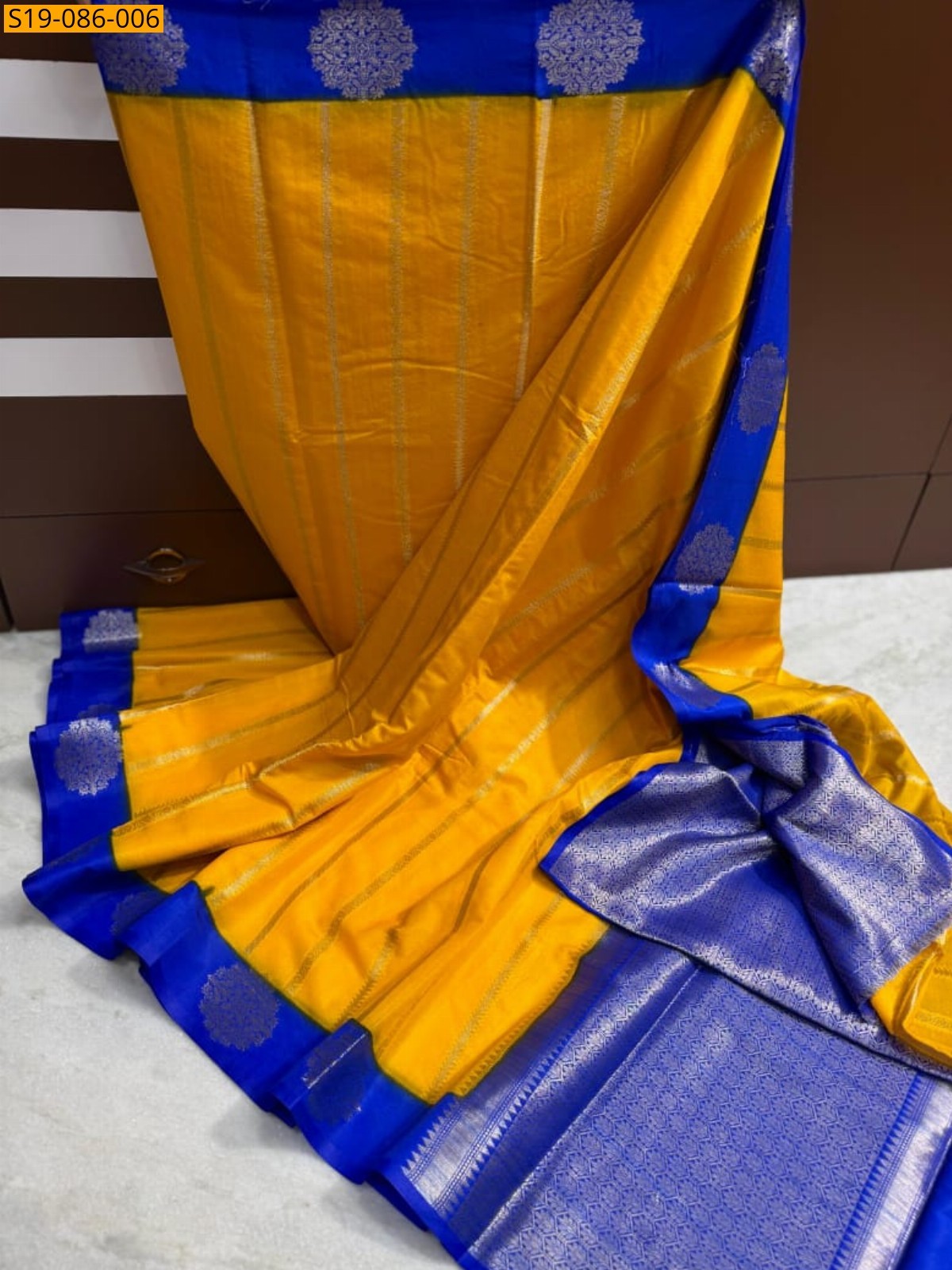 Yellow Banarasi dupion silk saree