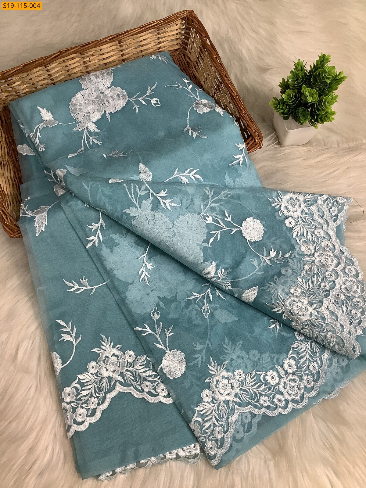 Fancy banarasi Organza saree - Sky Blue