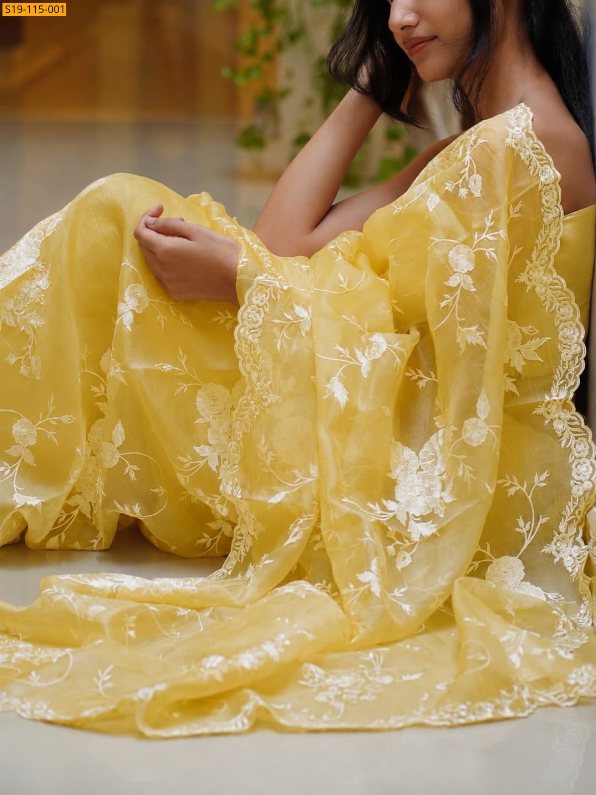 Lemon yellow Fancy banarasi Organza saree