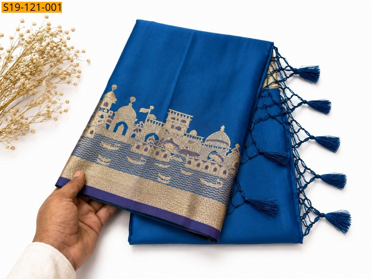 Blue Fancy Soft Banarasi Mashru katan Silk Sarees