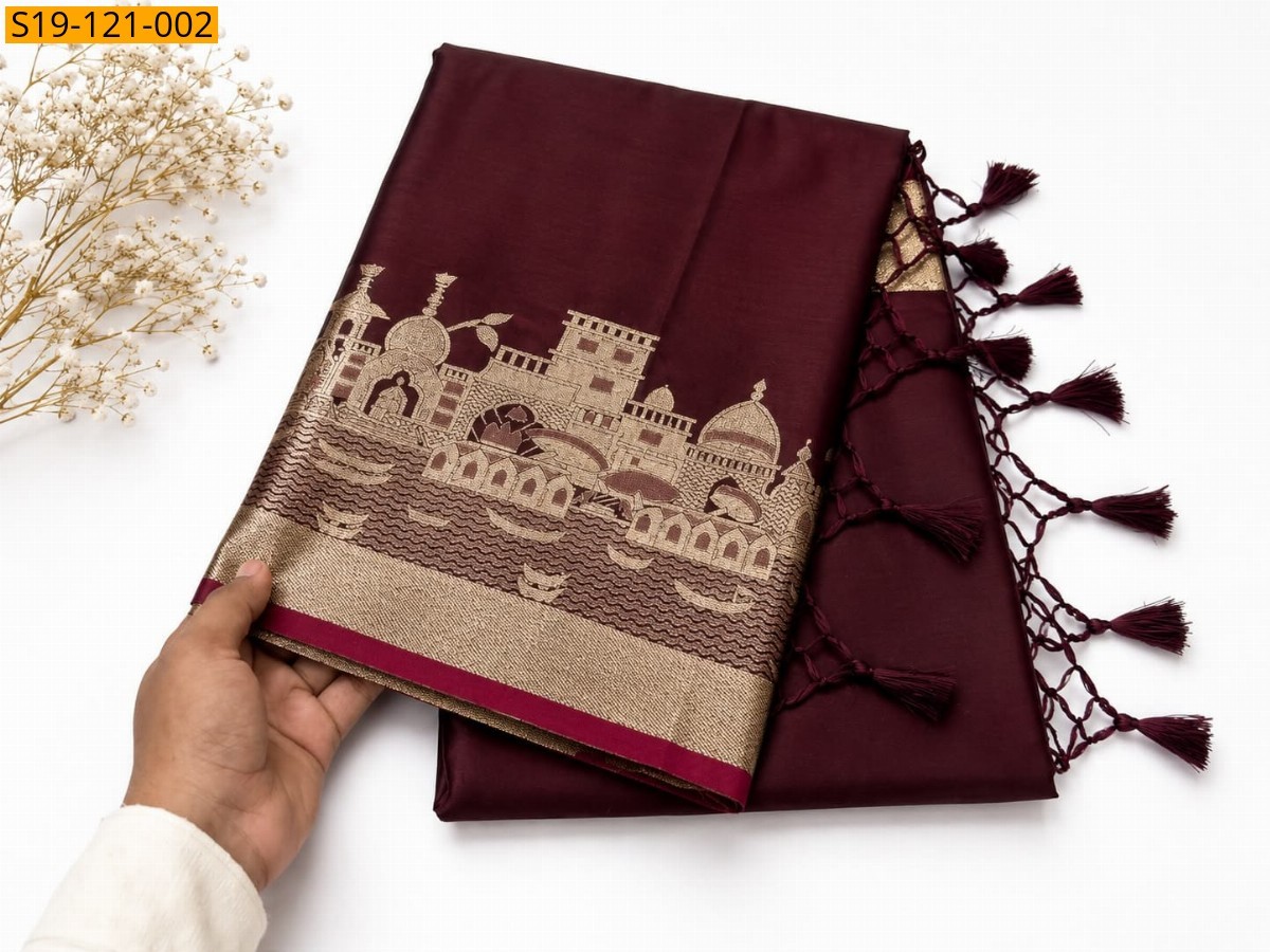 Dark Maroon Fancy Soft Banarasi Mashru katan Silk Sarees