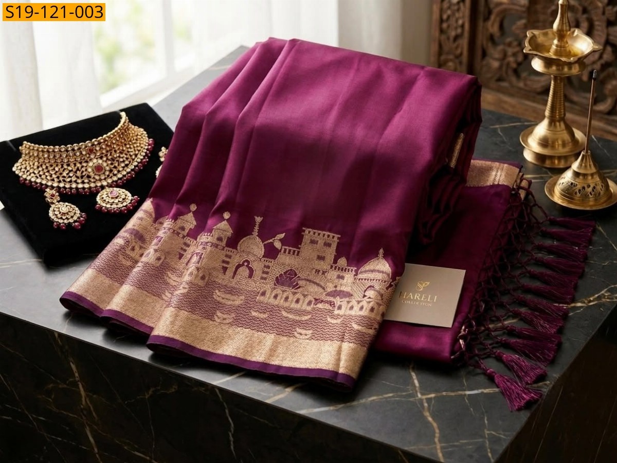 Magenta Fancy Soft Banarasi Mashru katan Silk Sarees