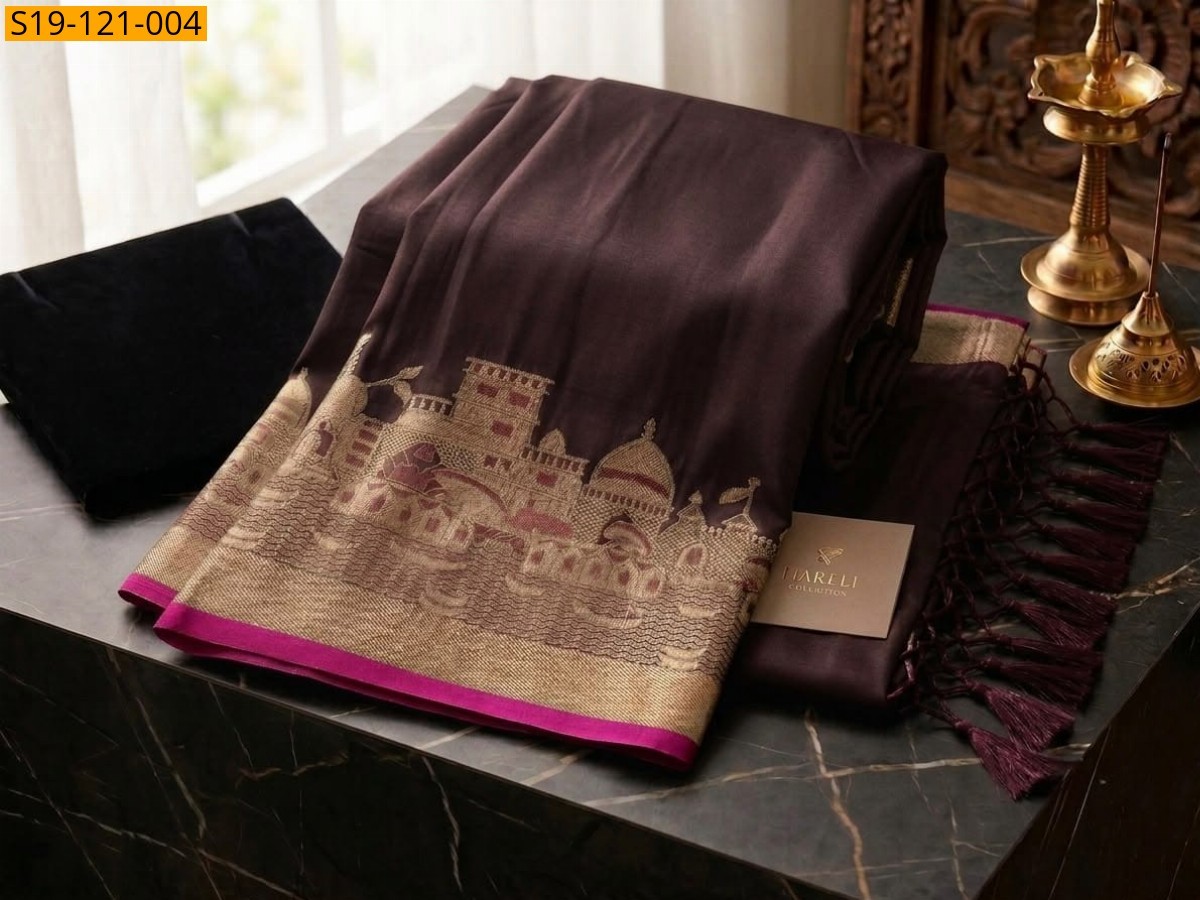 Wine Fancy Soft Banarasi Mashru katan Silk Sarees
