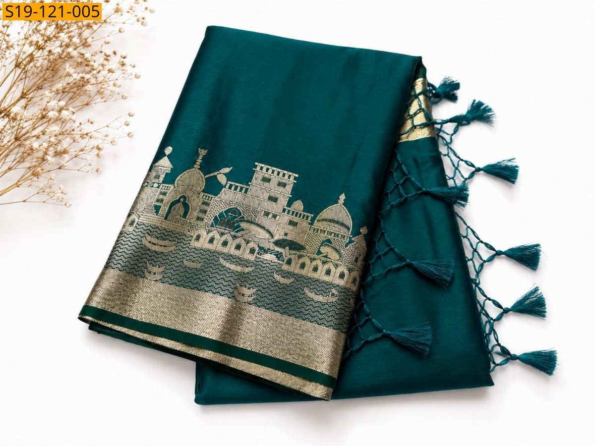 Morpitch Fancy Soft Banarasi Mashru katan Silk Sarees