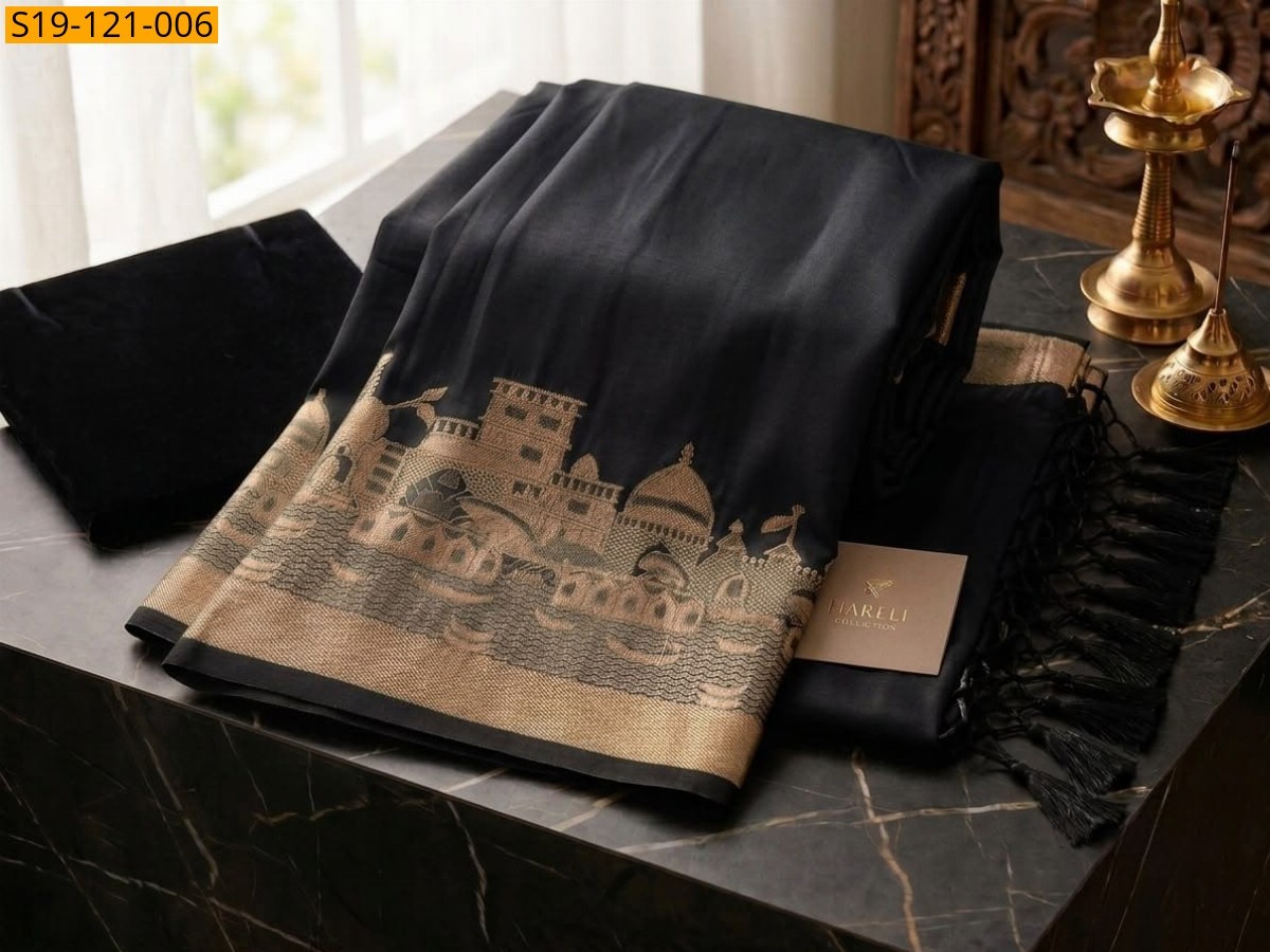 Black Fancy Soft Banarasi Mashru katan Silk Sarees