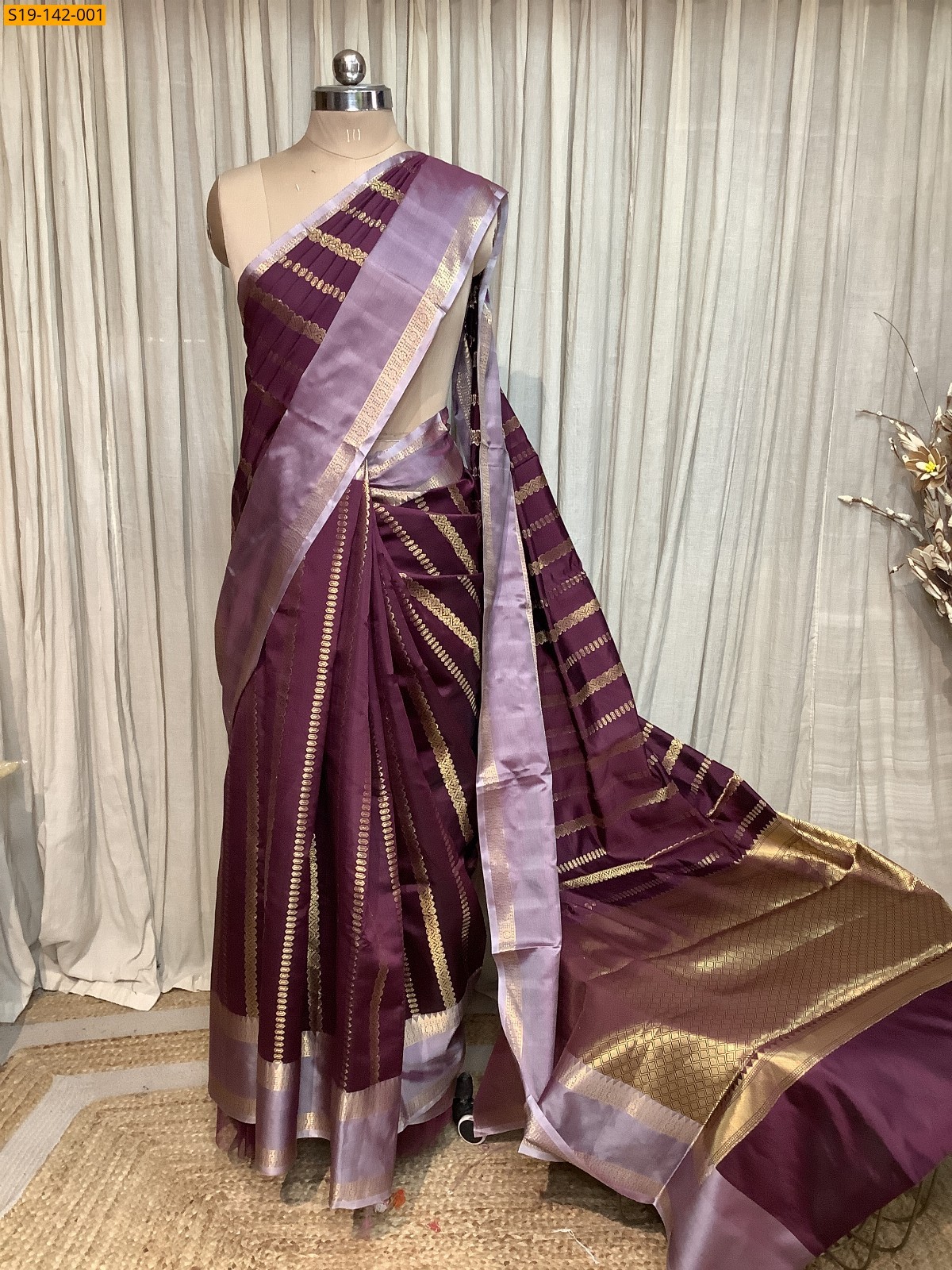 Wine Banarasi semi katan soft silk sarees