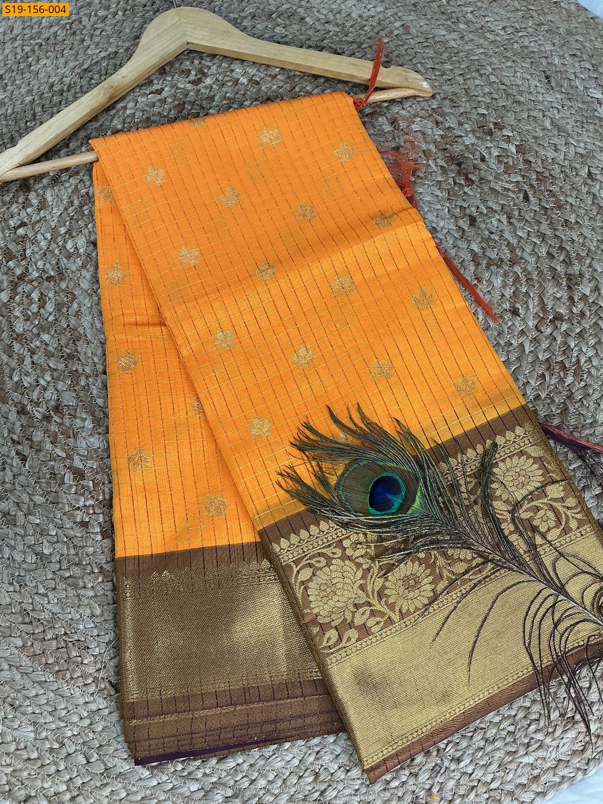 Orange Banarasi katan silk Sarees