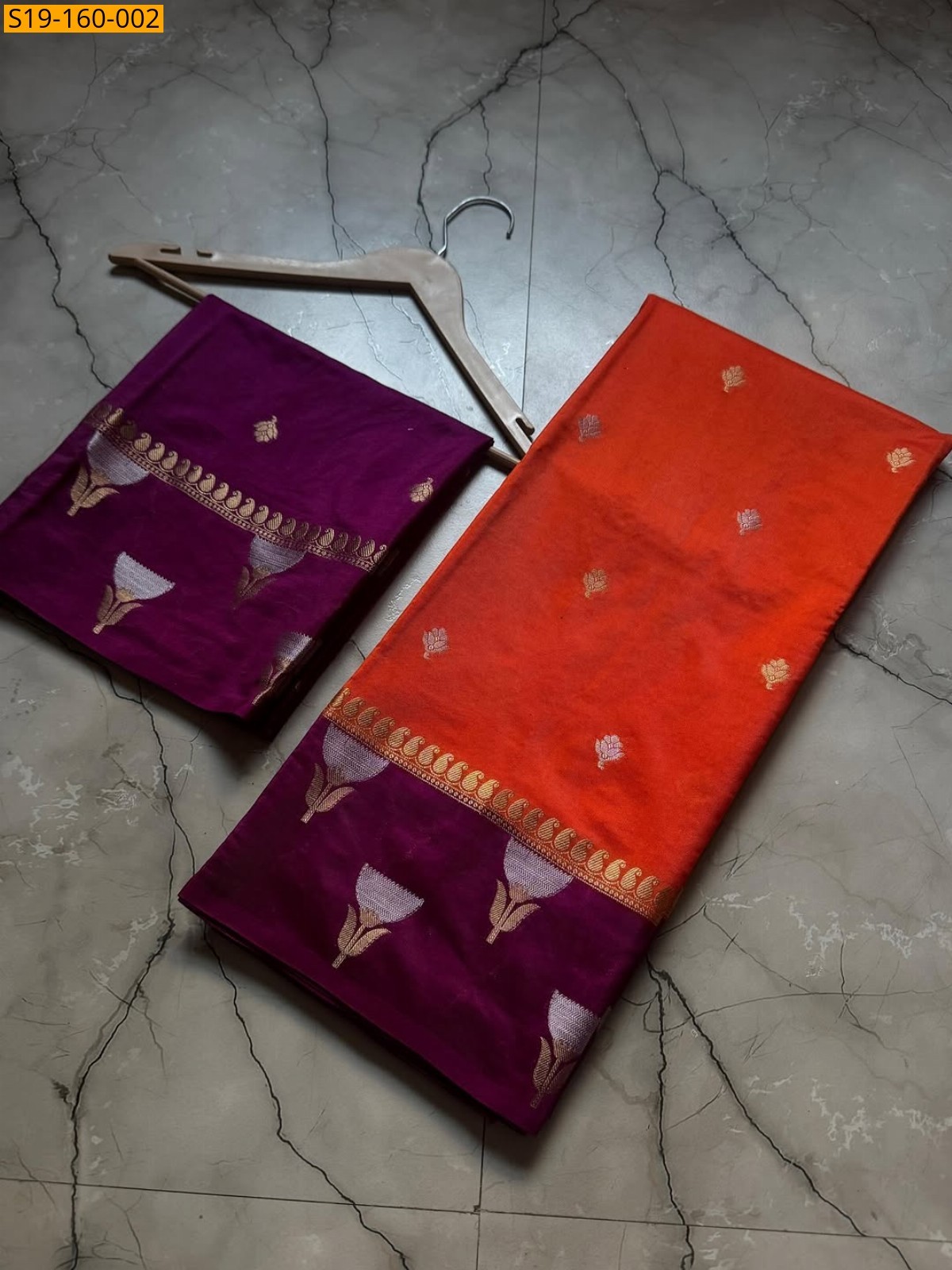 Orange Banarasi semi katan soft silk Saree