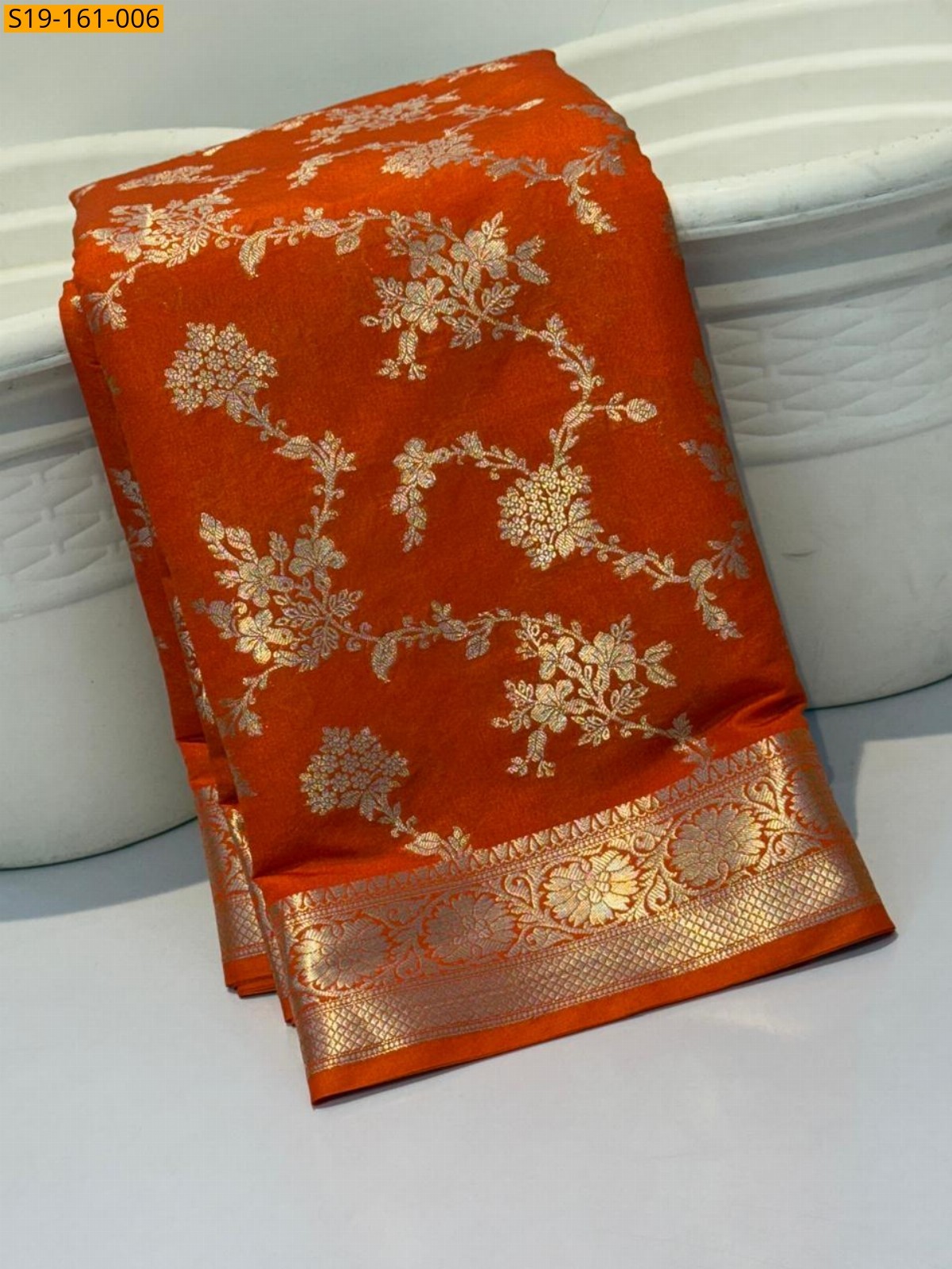 Orange Banarasi katan daibal Saree